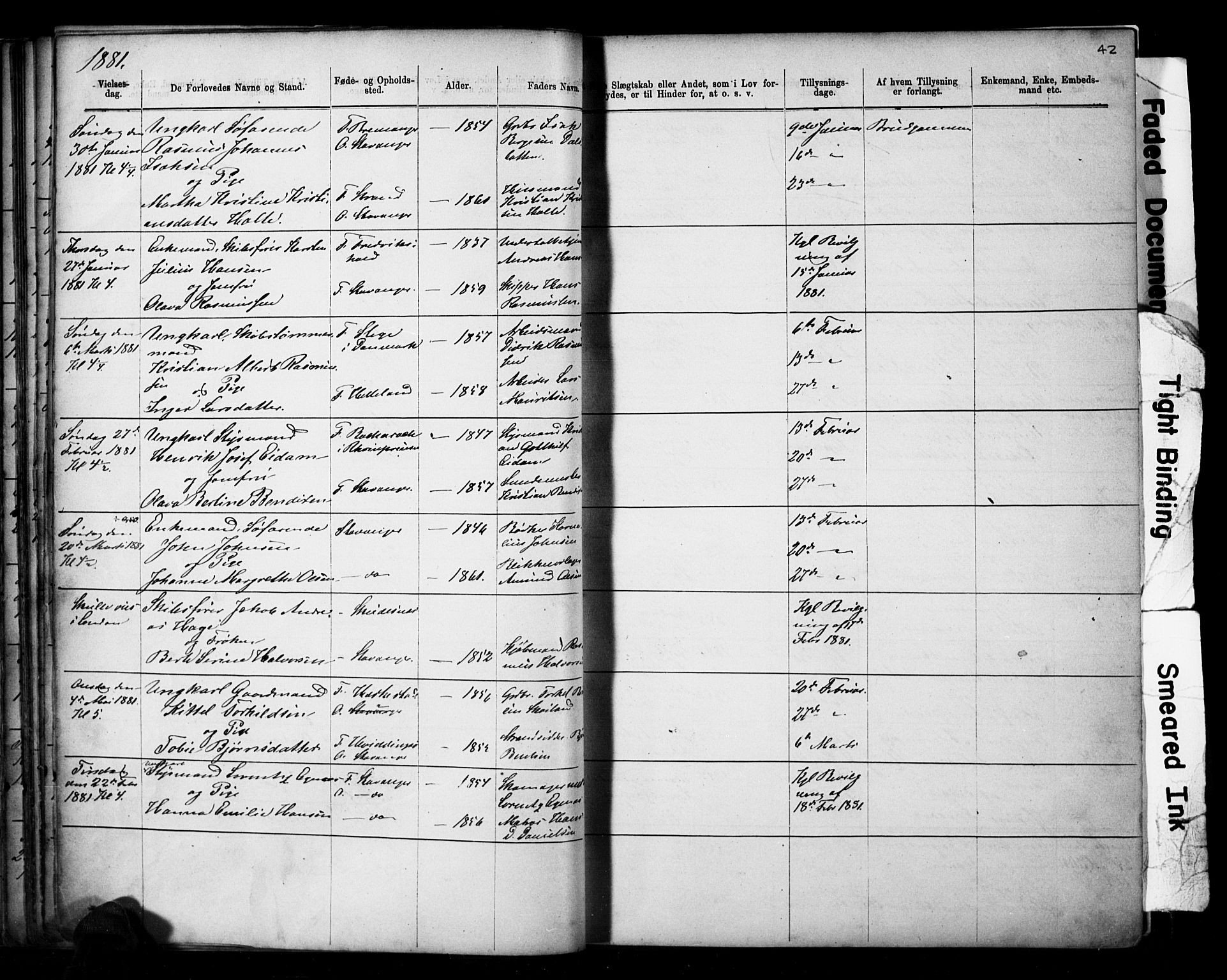 Domkirken sokneprestkontor, SAST/A-101812/001/30/30BB/L0014: Parish register (copy) no. B 14, 1875-1902, p. 42