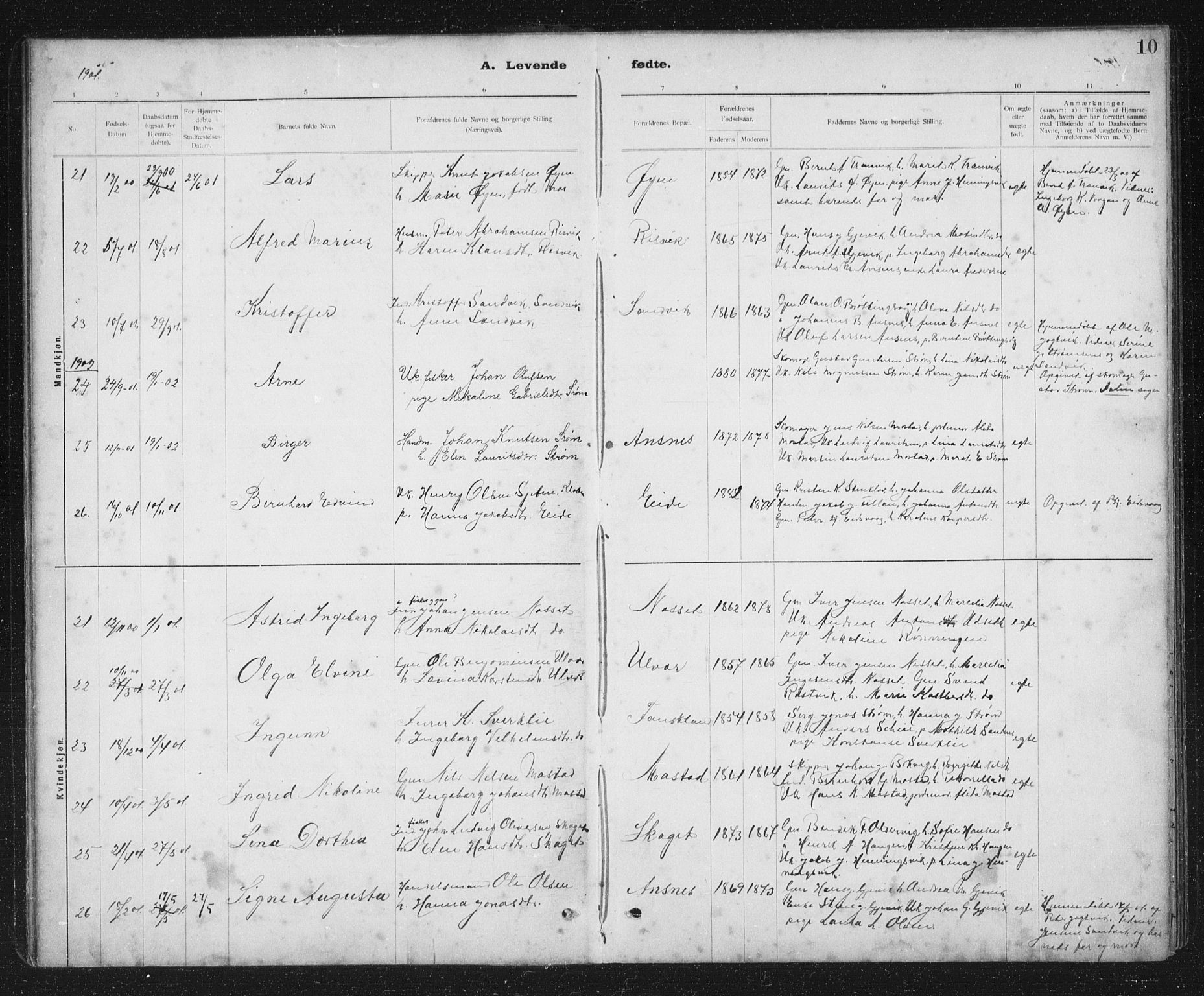 Ministerialprotokoller, klokkerbøker og fødselsregistre - Sør-Trøndelag, SAT/A-1456/637/L0563: Parish register (copy) no. 637C04, 1899-1940, p. 10