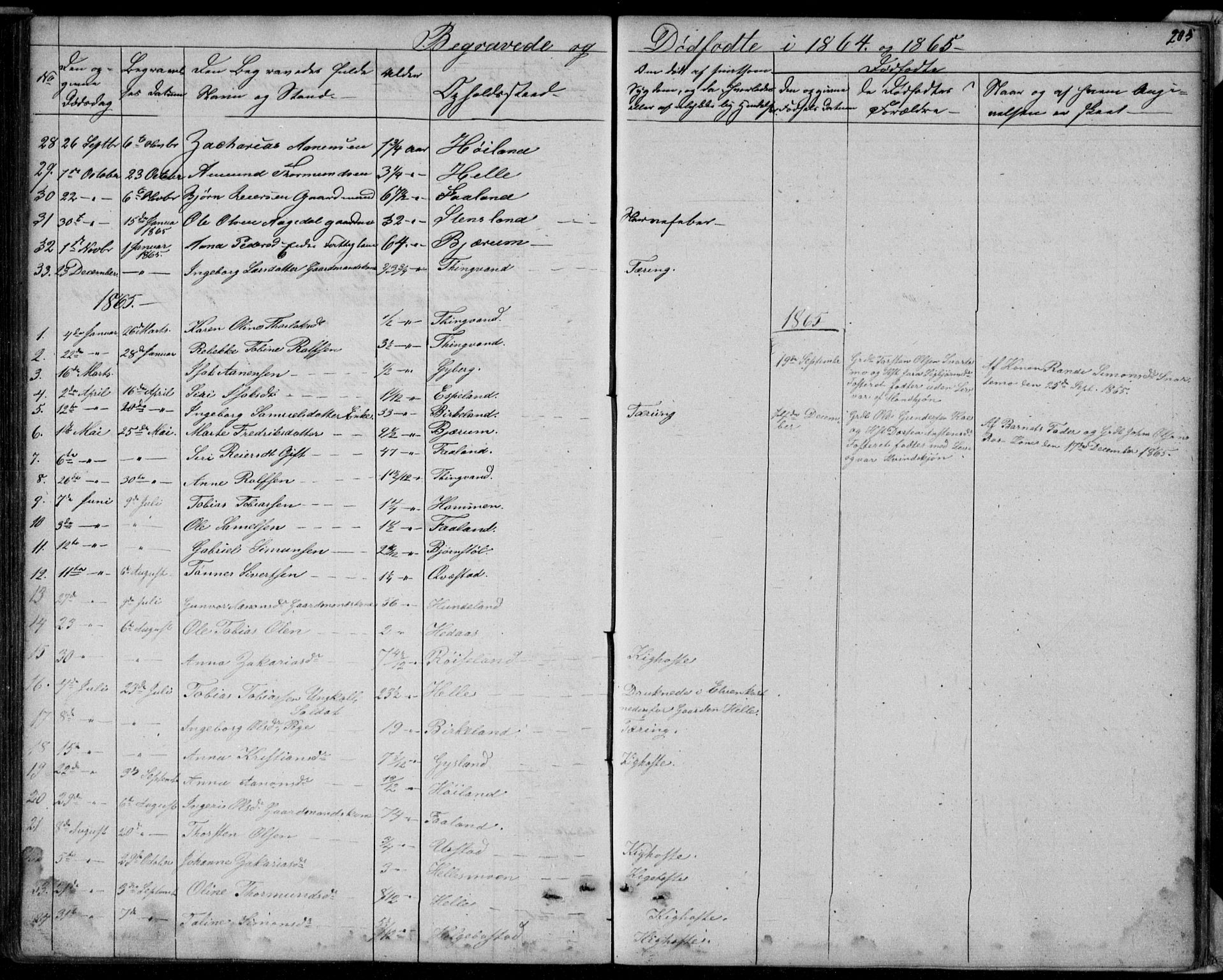 Hægebostad sokneprestkontor, SAK/1111-0024/F/Fb/Fba/L0002: Parish register (copy) no. B 2, 1851-1882, p. 205
