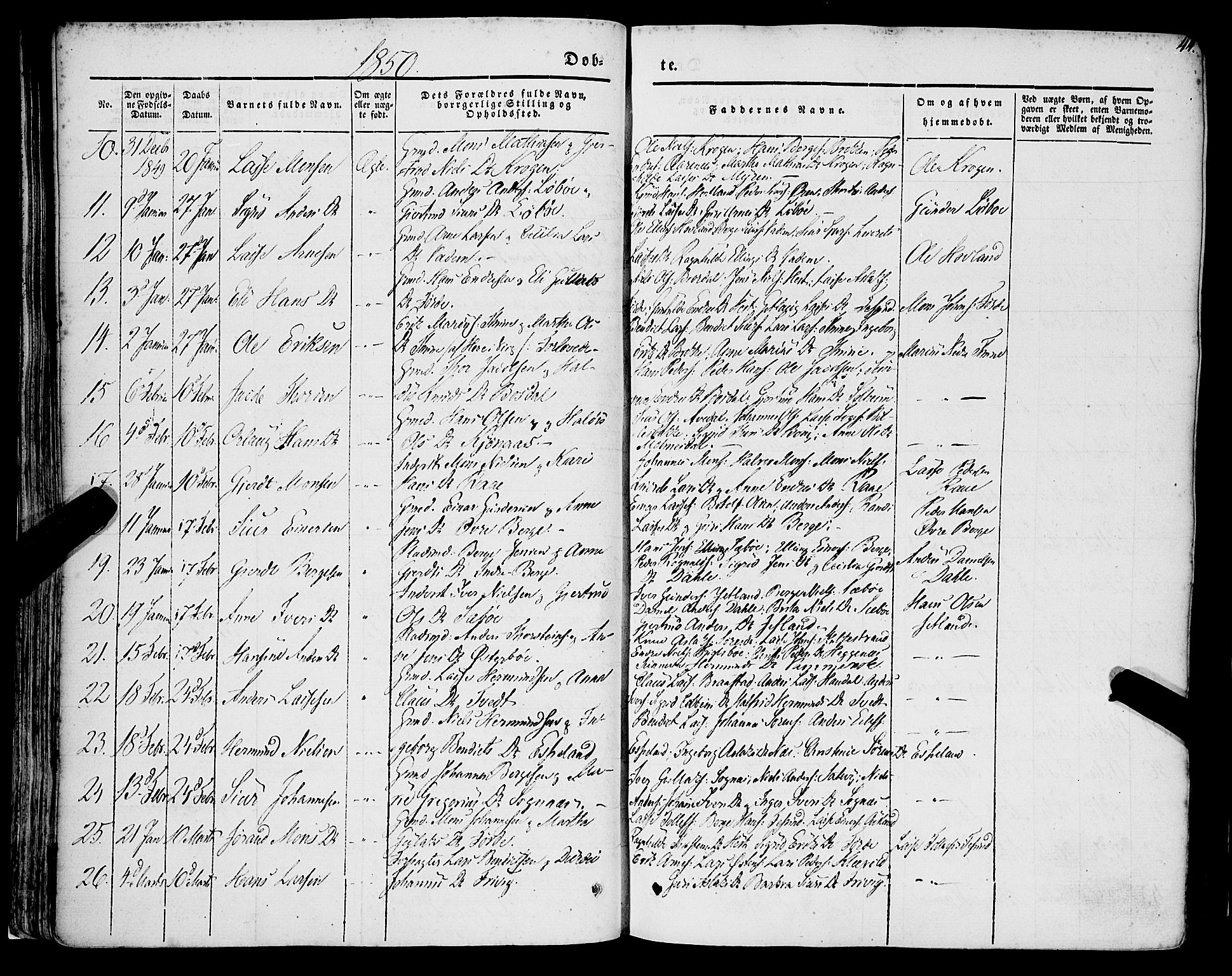 Lavik sokneprestembete, AV/SAB-A-80901: Parish register (official) no. A 3, 1843-1863, p. 44