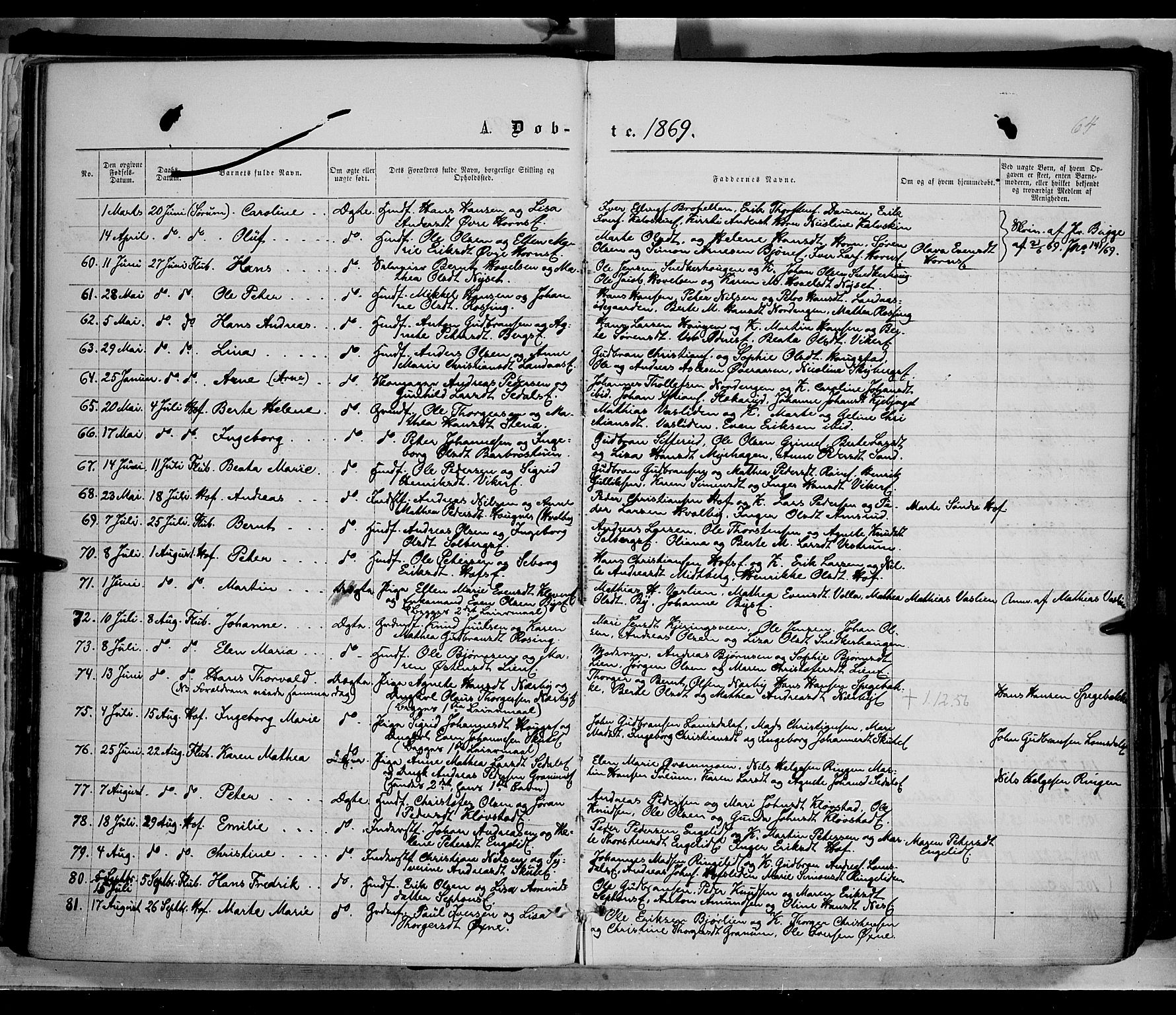 Søndre Land prestekontor, SAH/PREST-122/K/L0001: Parish register (official) no. 1, 1860-1877, p. 64