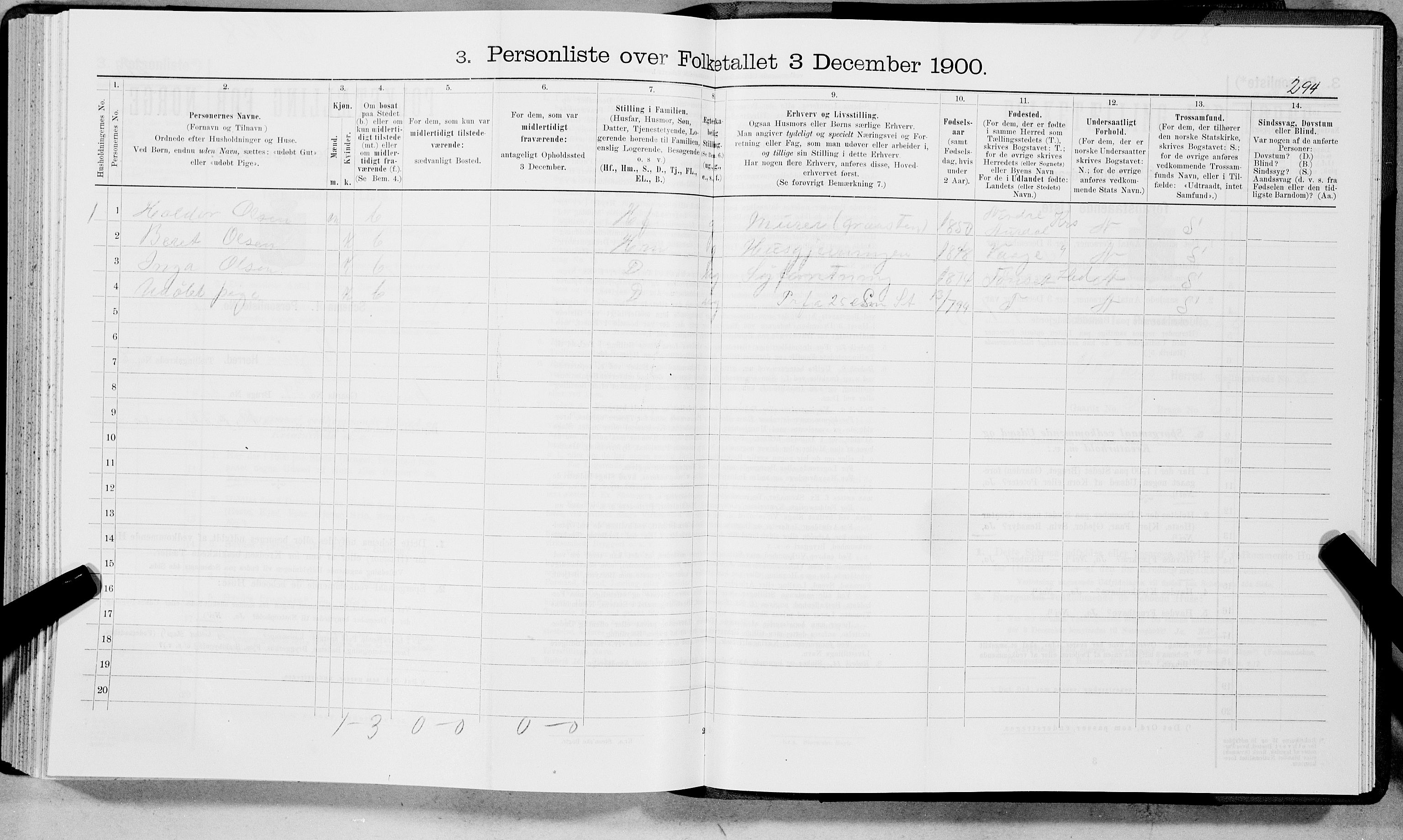 SAT, 1900 census for Vågan, 1900, p. 1182