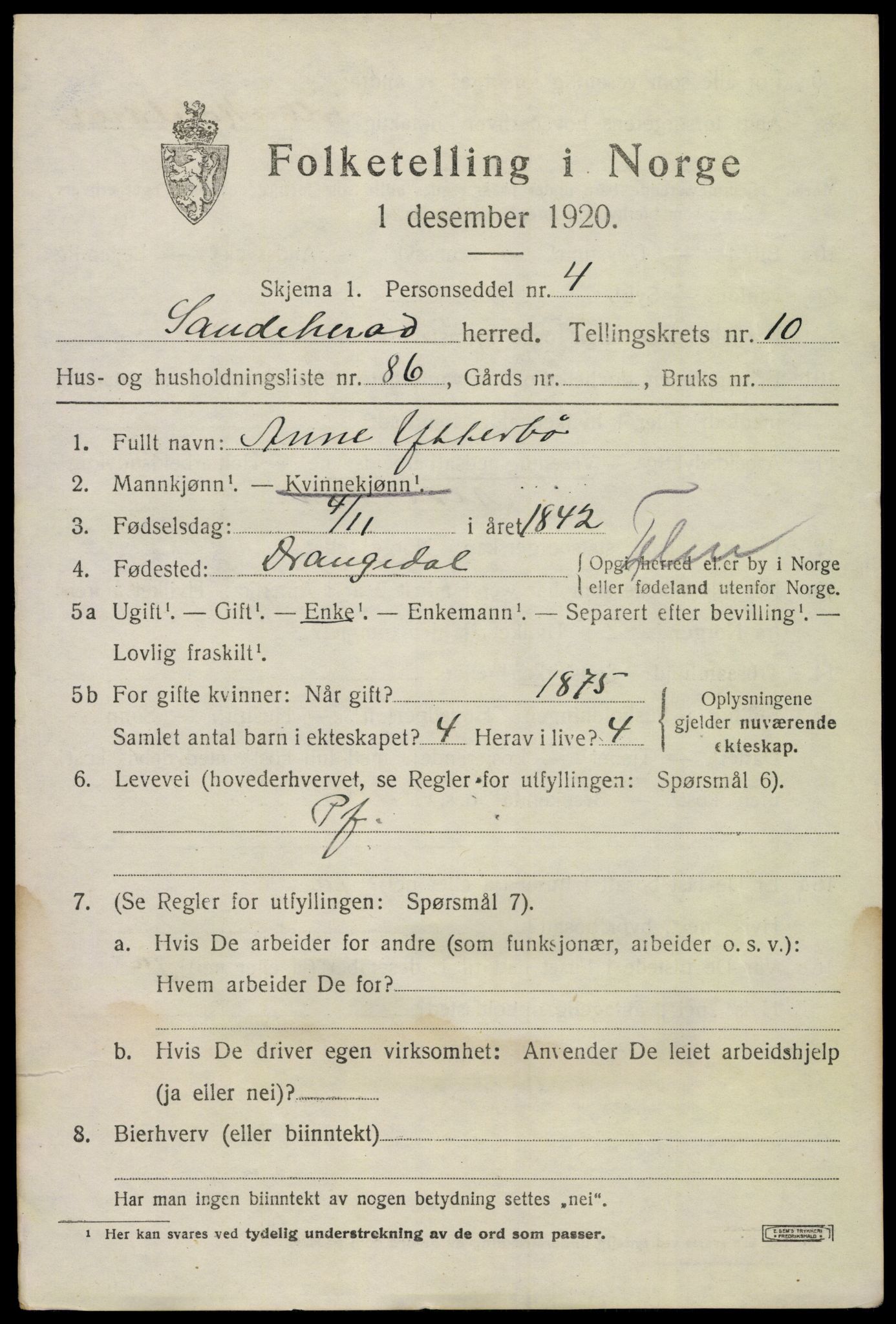 SAKO, 1920 census for Sandeherred, 1920, p. 15538