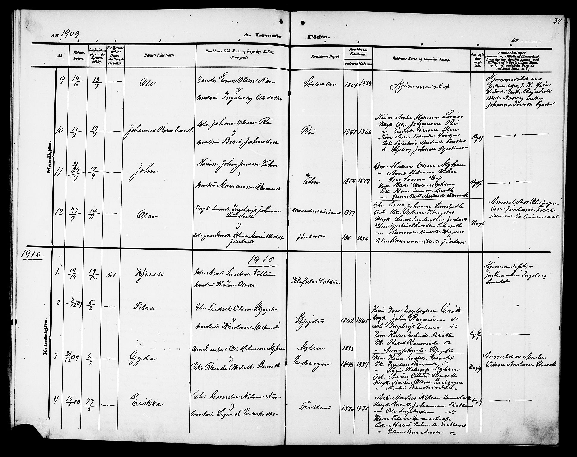 Ministerialprotokoller, klokkerbøker og fødselsregistre - Sør-Trøndelag, SAT/A-1456/694/L1133: Parish register (copy) no. 694C05, 1901-1914, p. 34