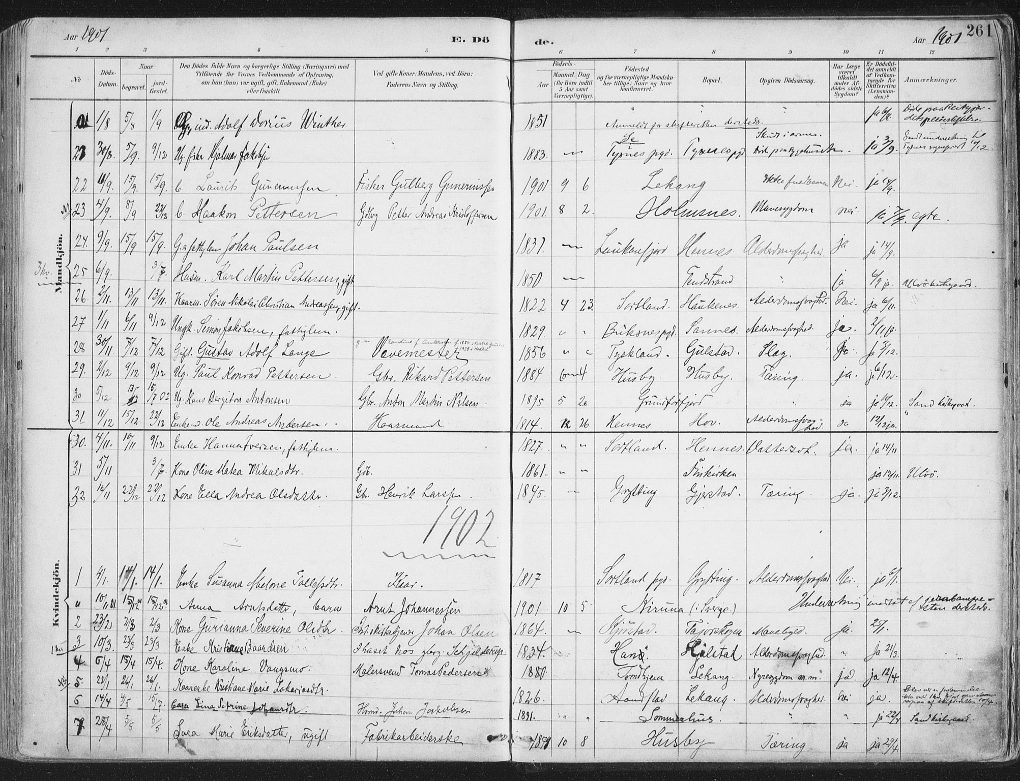 Ministerialprotokoller, klokkerbøker og fødselsregistre - Nordland, AV/SAT-A-1459/888/L1246: Parish register (official) no. 888A12, 1891-1903, p. 261