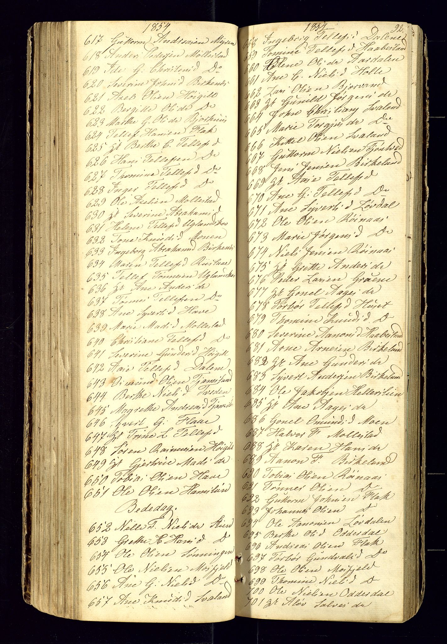 Birkenes sokneprestkontor, SAK/1111-0004/F/Fc/L0003: Communicants register no. C-3, 1849-1858, p. 92