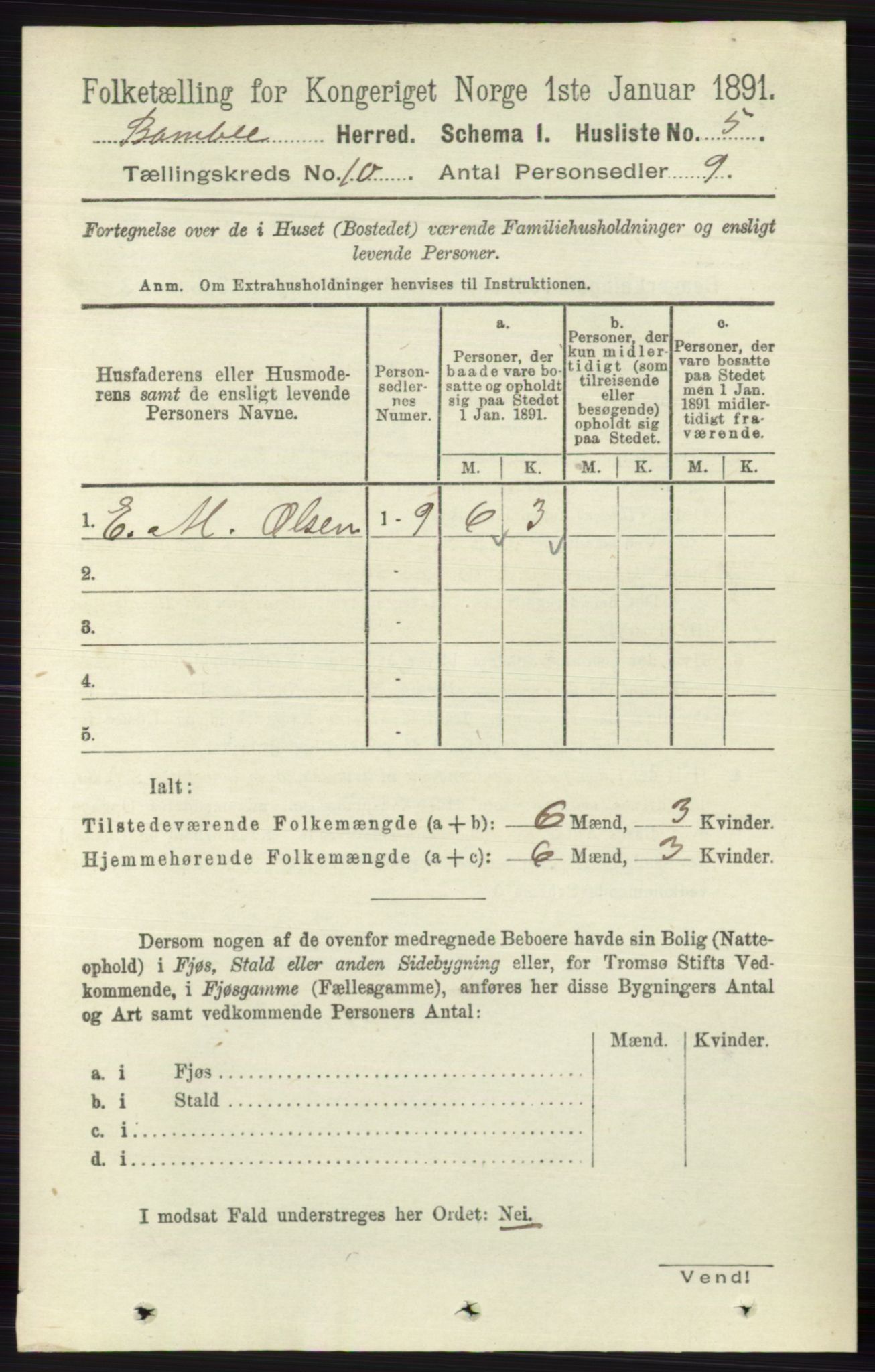 RA, 1891 census for 0814 Bamble, 1891, p. 5707