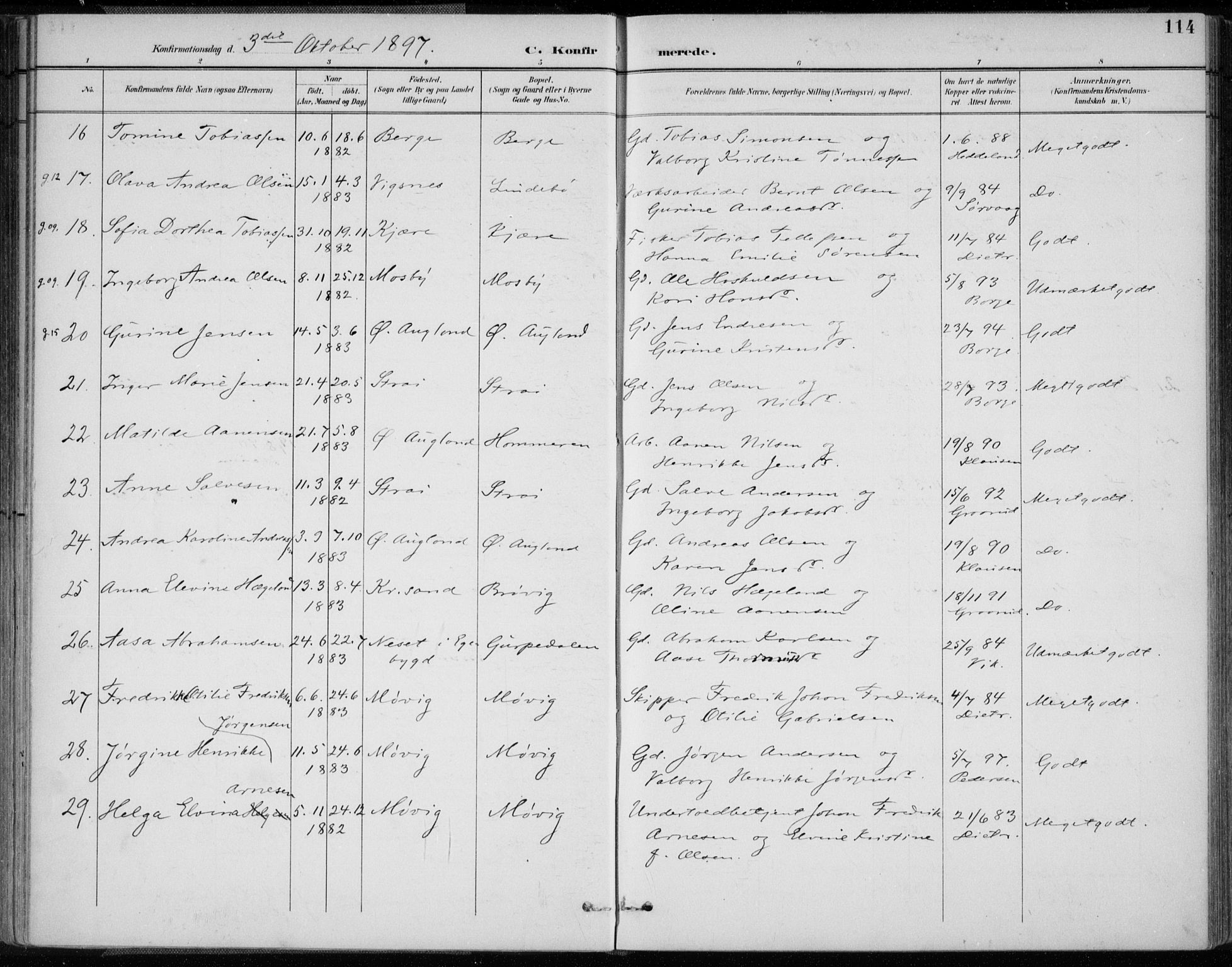 Oddernes sokneprestkontor, AV/SAK-1111-0033/F/Fa/Faa/L0010: Parish register (official) no. A 10, 1897-1911, p. 114