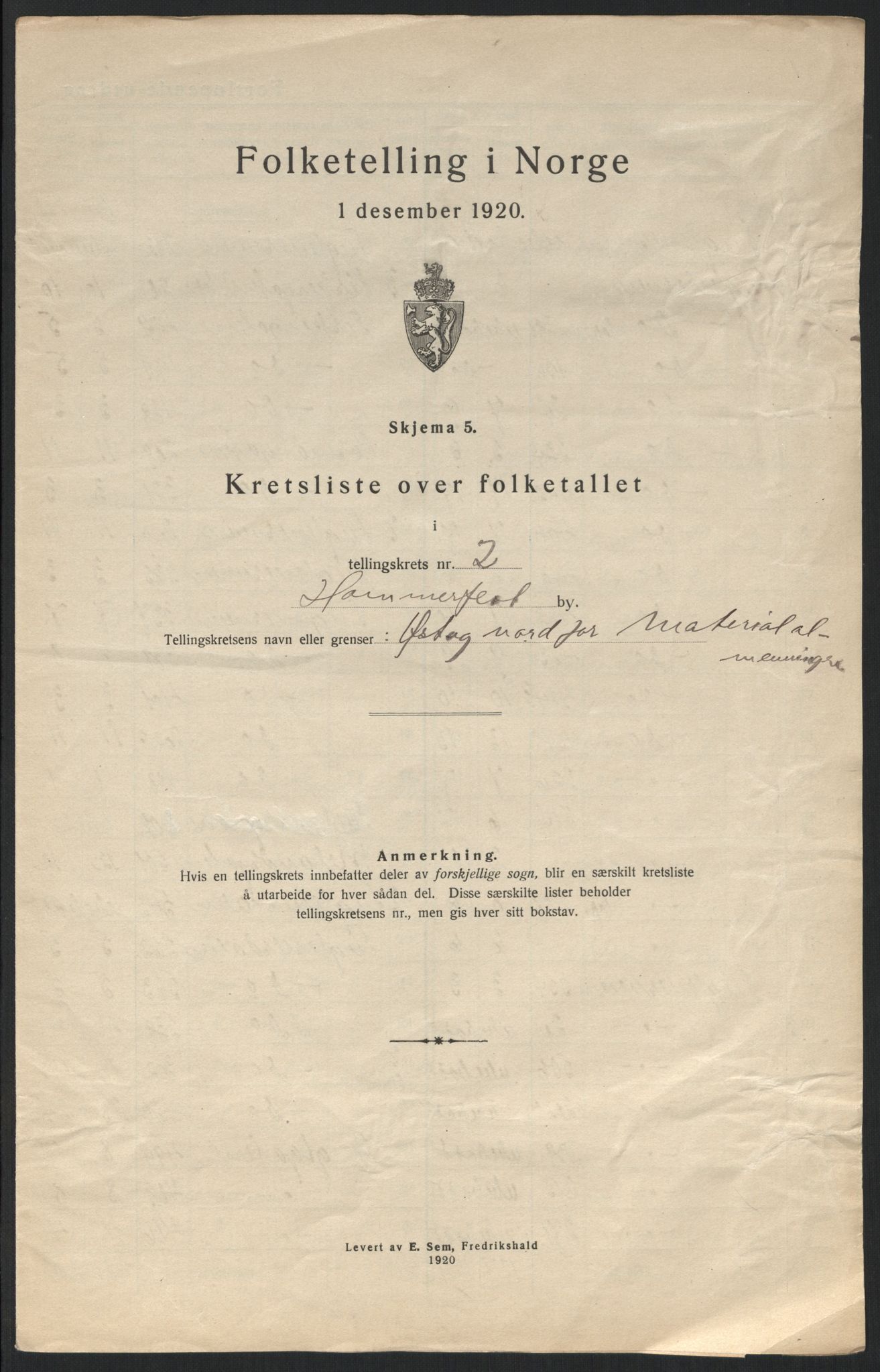 SATØ, 1920 census for Hammerfest, 1920, p. 16