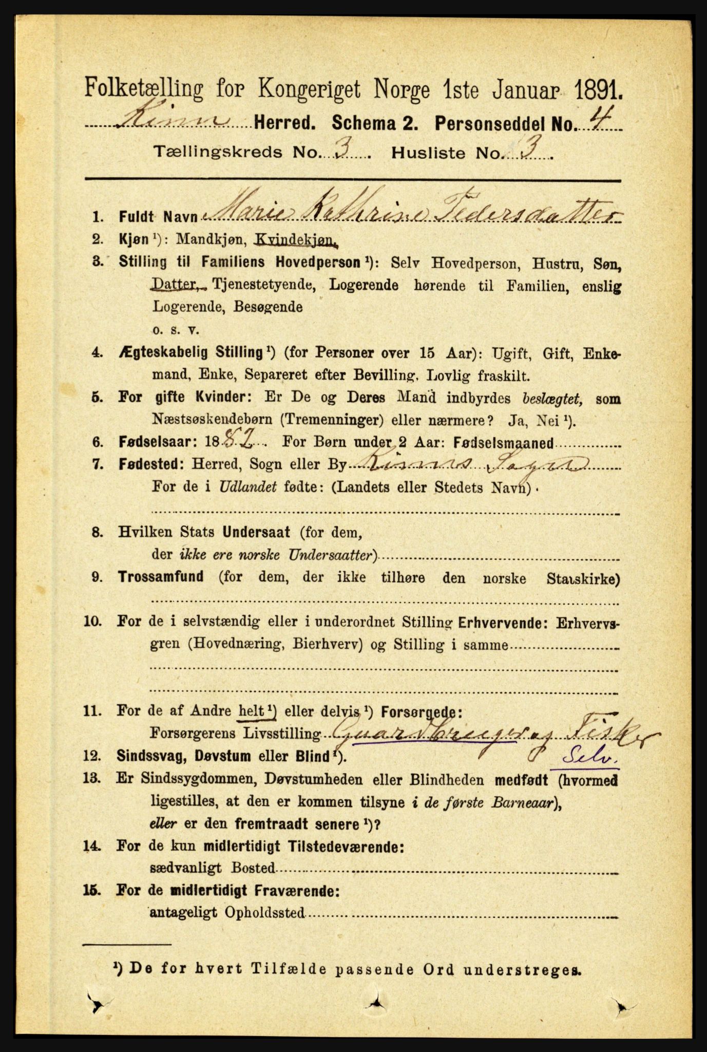 RA, 1891 census for 1437 Kinn, 1891, p. 959