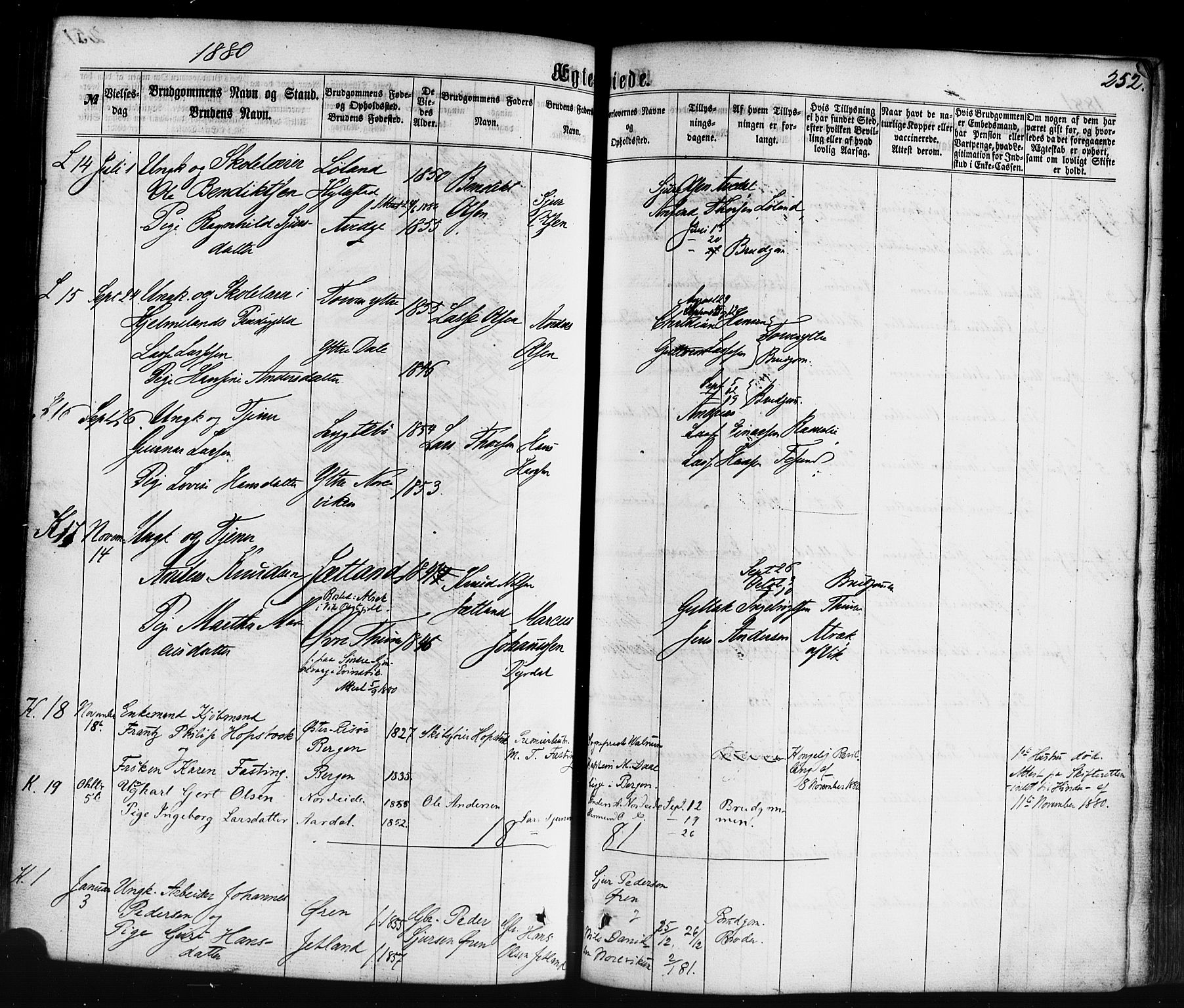 Lavik sokneprestembete, SAB/A-80901: Parish register (official) no. A 4, 1864-1881, p. 252
