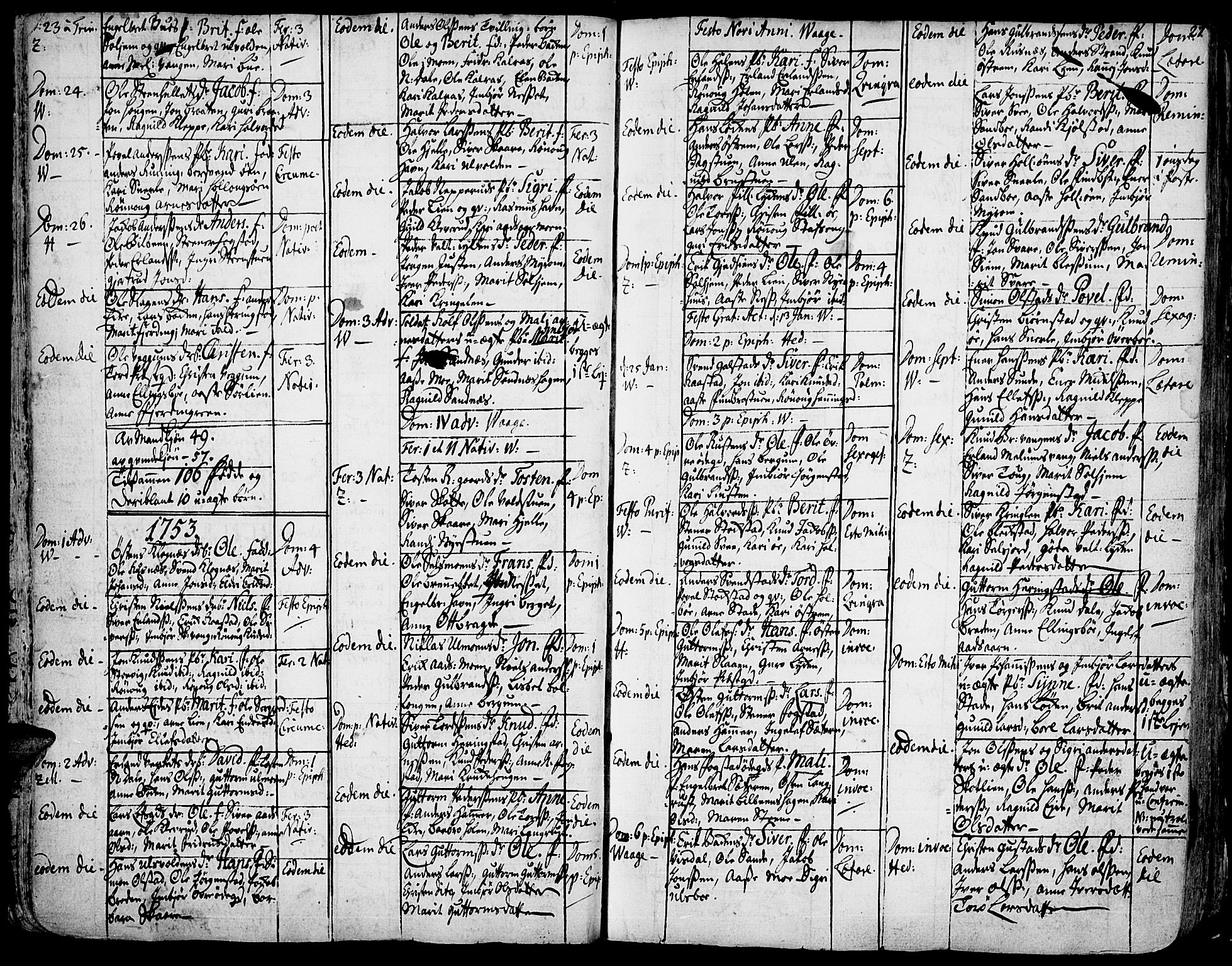 Vågå prestekontor, SAH/PREST-076/H/Ha/Haa/L0001: Parish register (official) no. 1, 1739-1810, p. 27