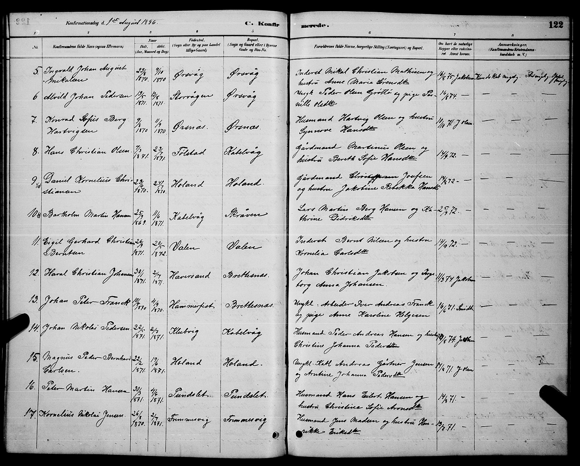 Ministerialprotokoller, klokkerbøker og fødselsregistre - Nordland, AV/SAT-A-1459/874/L1076: Parish register (copy) no. 874C05, 1884-1890, p. 122