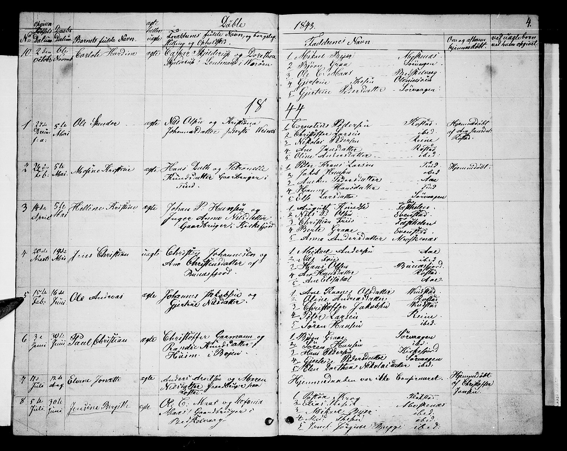 Ministerialprotokoller, klokkerbøker og fødselsregistre - Nordland, SAT/A-1459/886/L1224: Parish register (copy) no. 886C01, 1843-1873, p. 4
