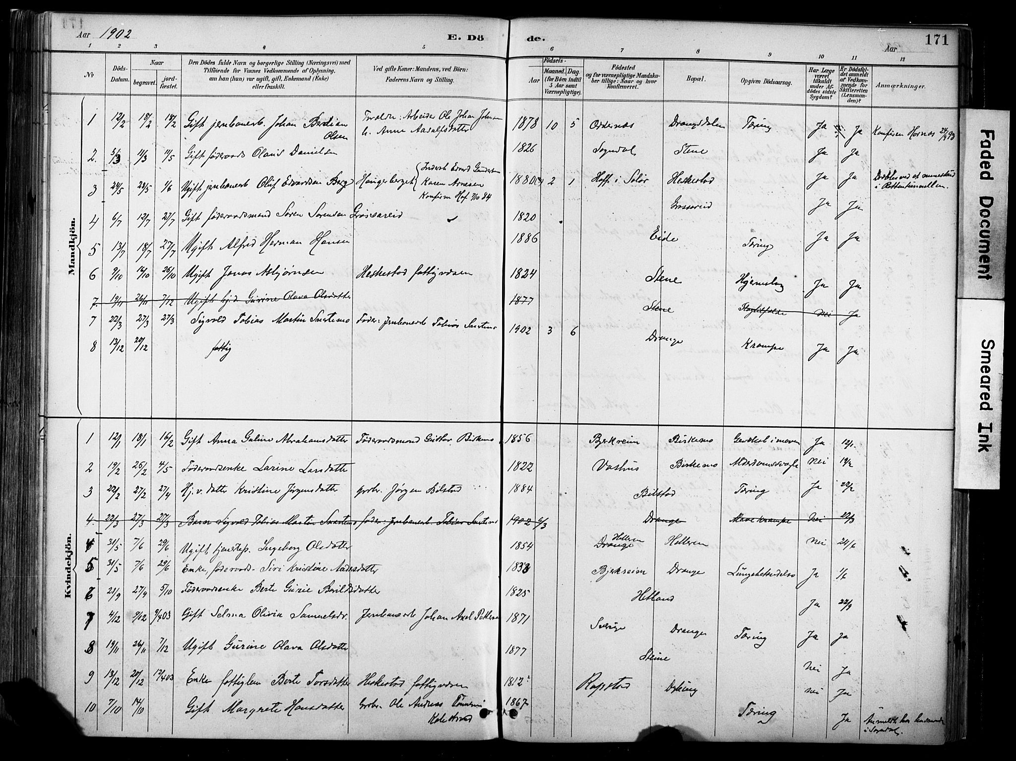 Lund sokneprestkontor, AV/SAST-A-101809/S06/L0012: Parish register (official) no. A 11, 1887-1921, p. 171