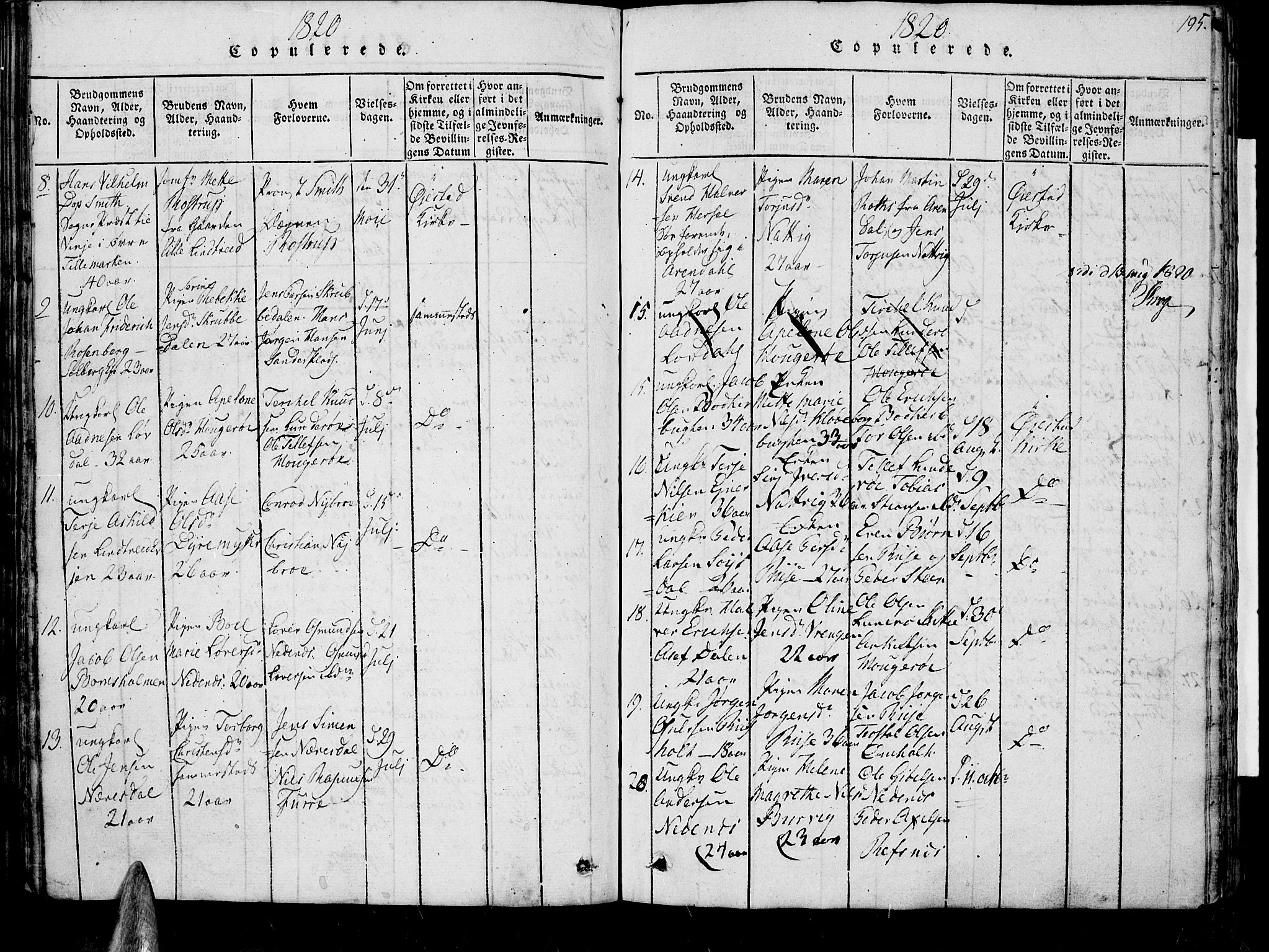 Øyestad sokneprestkontor, SAK/1111-0049/F/Fb/L0003: Parish register (copy) no. B 3, 1816-1827, p. 195