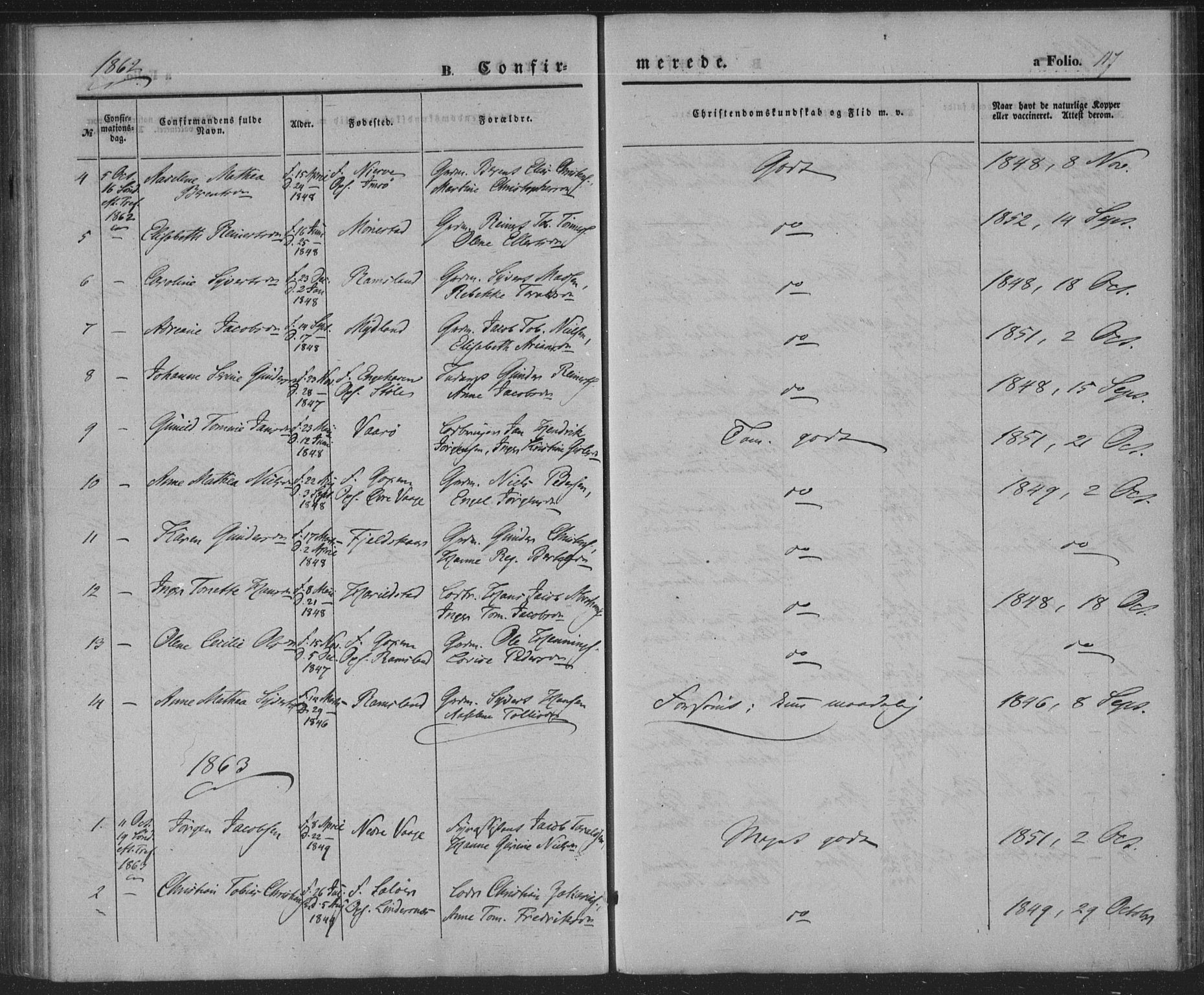 Sør-Audnedal sokneprestkontor, AV/SAK-1111-0039/F/Fa/Faa/L0002: Parish register (official) no. A 2, 1848-1867, p. 117