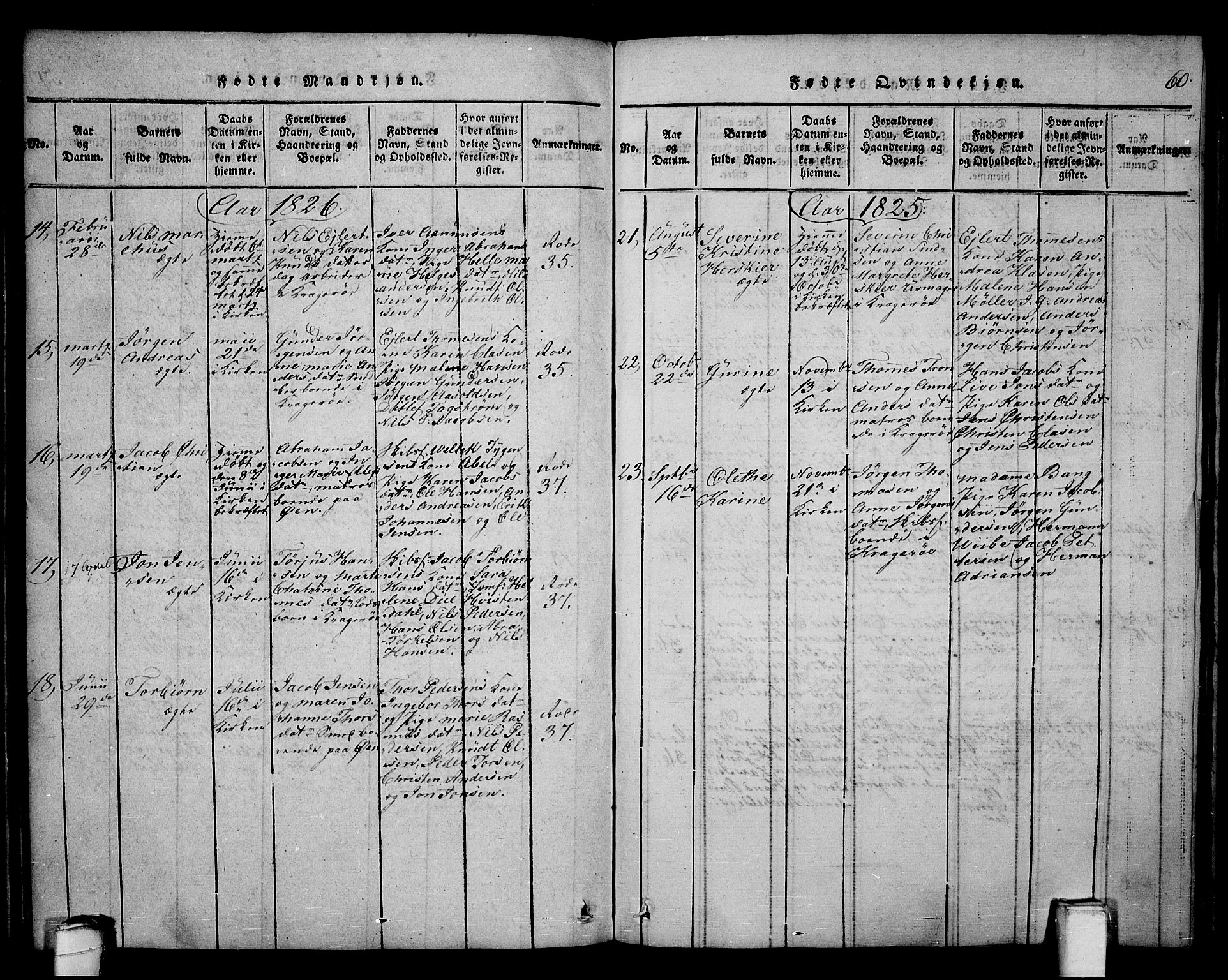 Kragerø kirkebøker, AV/SAKO-A-278/F/Fa/L0004: Parish register (official) no. 4, 1814-1831, p. 60