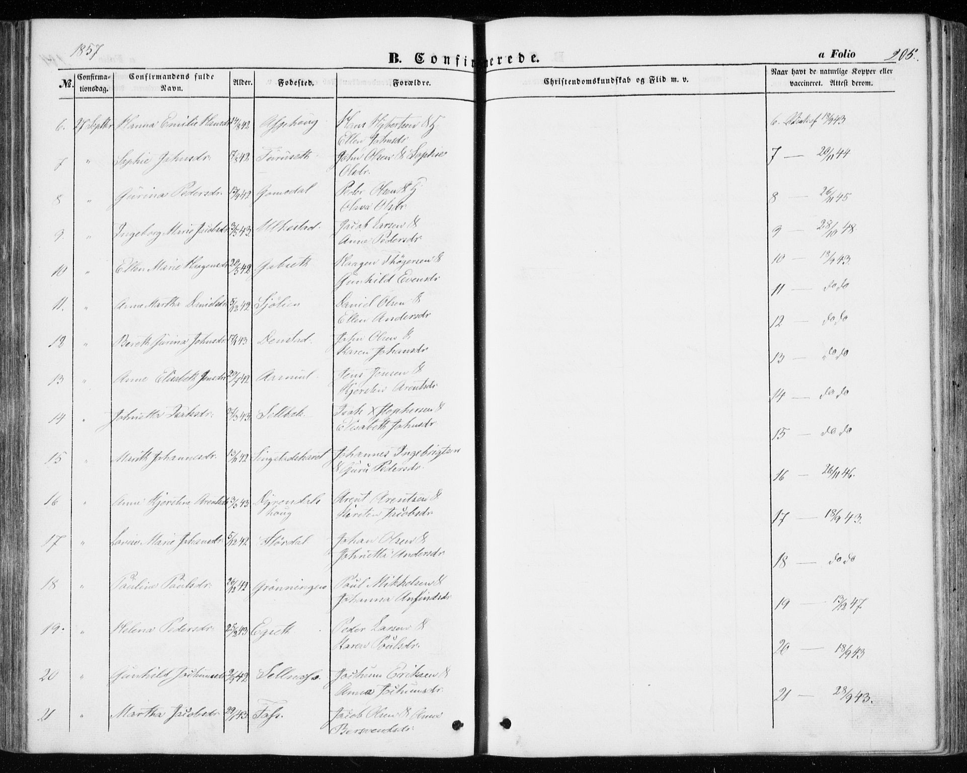 Ministerialprotokoller, klokkerbøker og fødselsregistre - Sør-Trøndelag, AV/SAT-A-1456/646/L0611: Parish register (official) no. 646A09, 1848-1857, p. 205