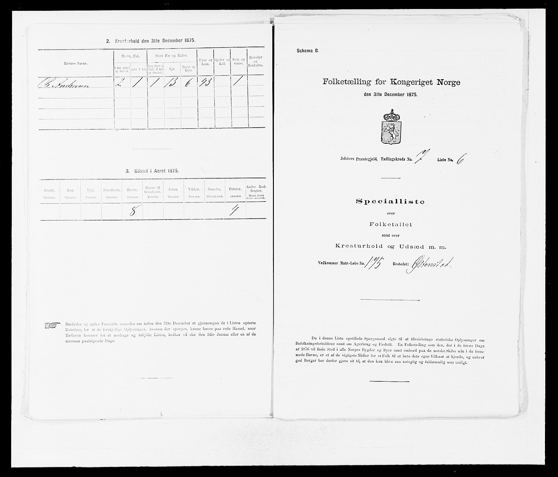 SAB, 1875 census for 1431P Jølster, 1875, p. 536