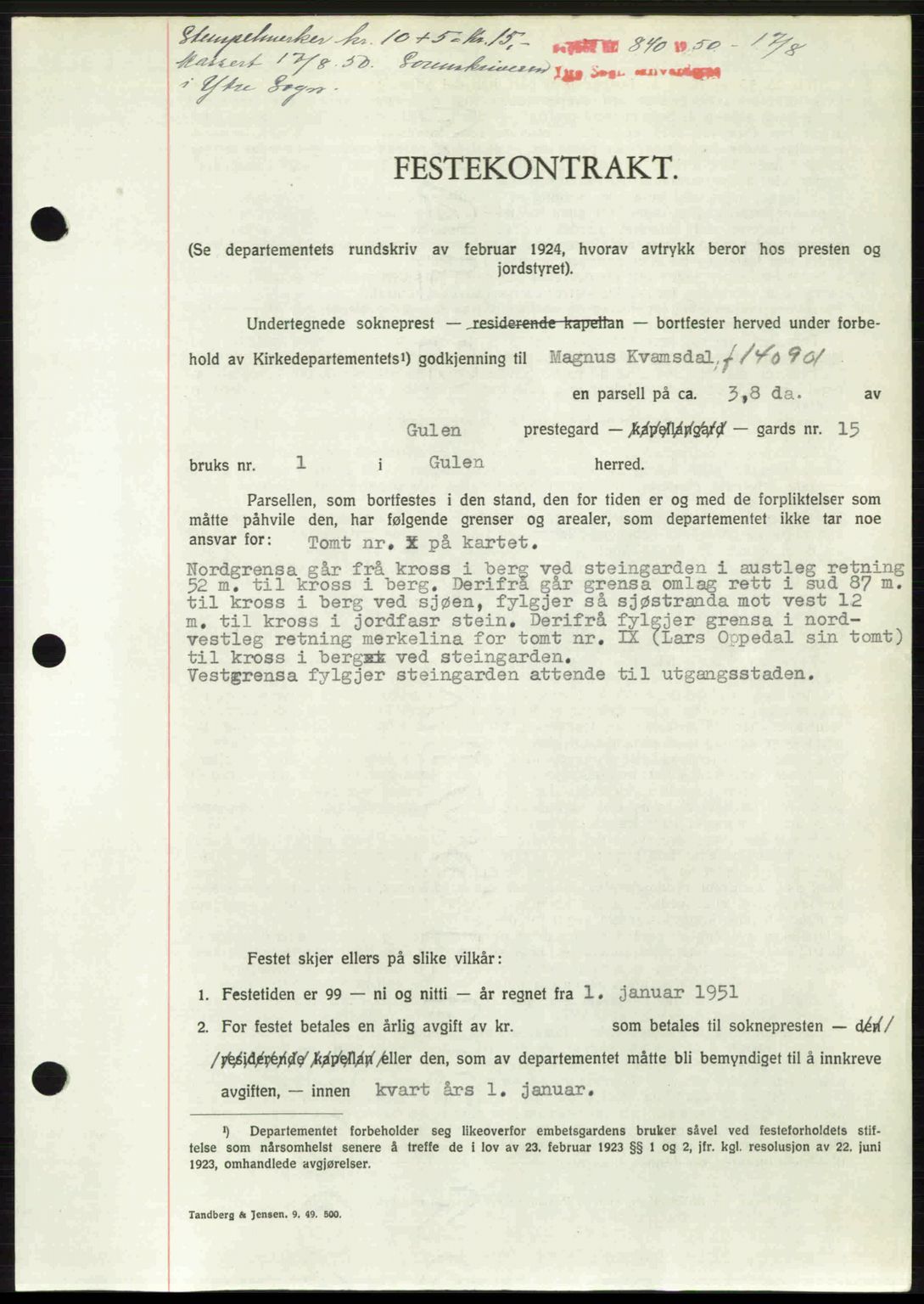 Ytre Sogn tingrett, SAB/A-2601/1/G/Gbb/L0009: Mortgage book no. A6 - A7 (B4), 1950-1950, Diary no: : 840/1950