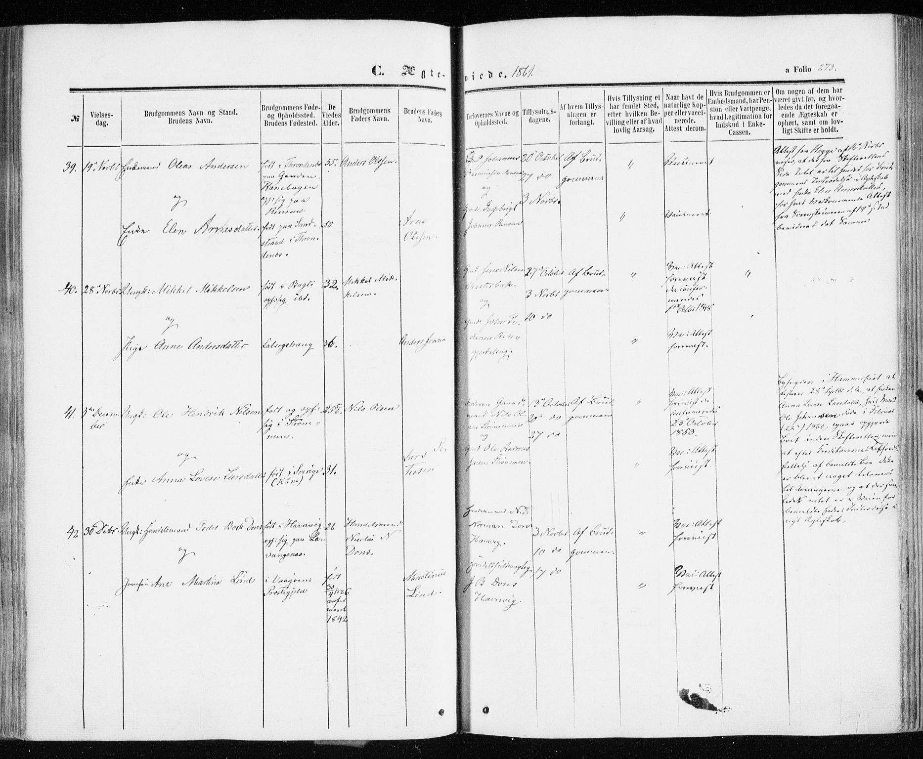 Ibestad sokneprestembete, SATØ/S-0077/H/Ha/Haa/L0009kirke: Parish register (official) no. 9, 1859-1868, p. 273