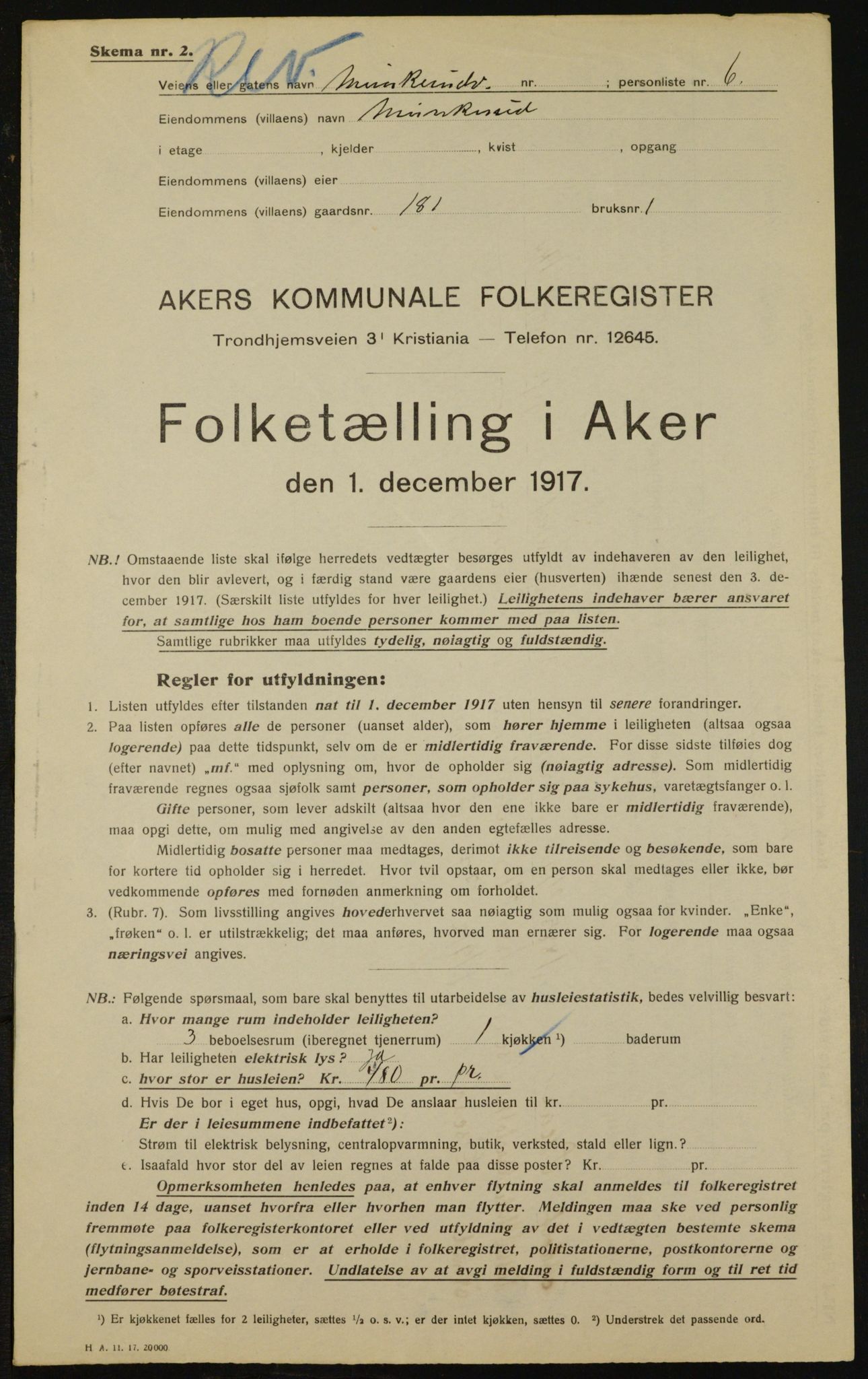 OBA, Municipal Census 1917 for Aker, 1917, p. 18583