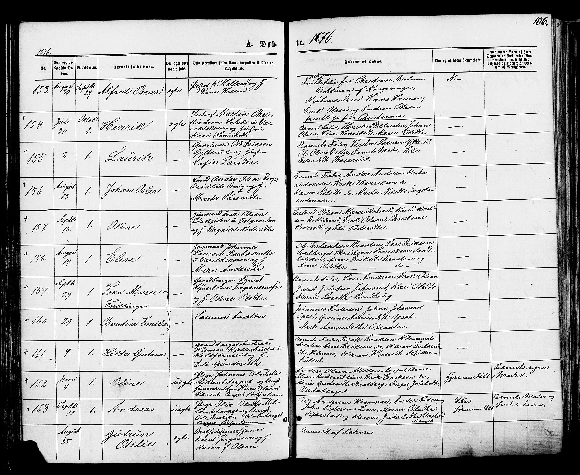 Vinger prestekontor, AV/SAH-PREST-024/H/Ha/Haa/L0012: Parish register (official) no. 12, 1871-1880, p. 106