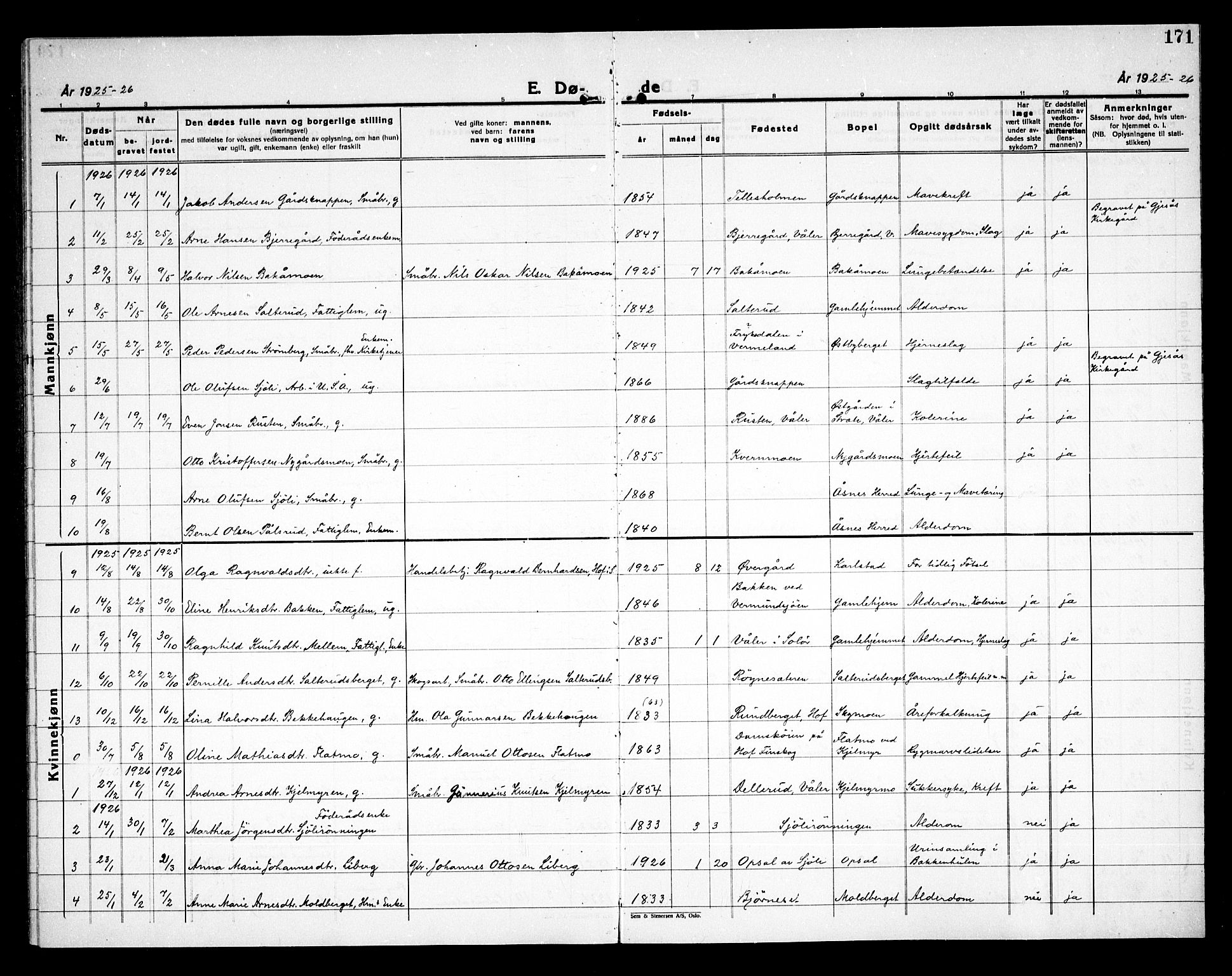 Åsnes prestekontor, SAH/PREST-042/H/Ha/Haa/L0000D: Parish register (official) no. 0B, 1890-1929, p. 171
