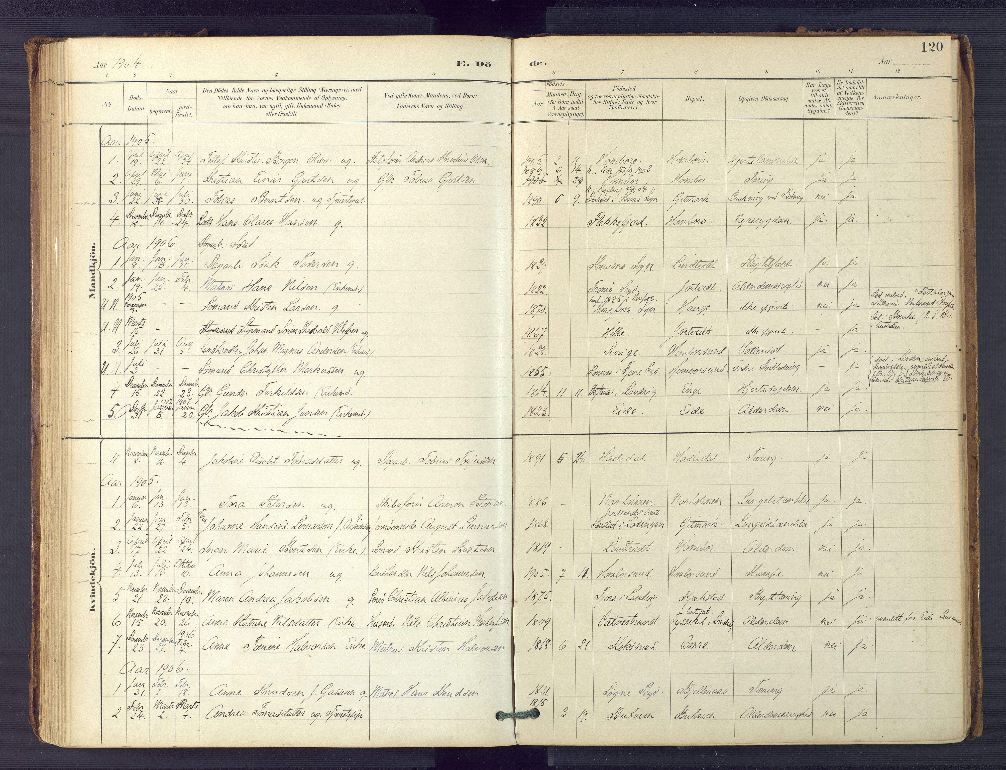 Hommedal sokneprestkontor, SAK/1111-0023/F/Fa/Faa/L0003: Parish register (official) no. A 3, 1885-1916, p. 120