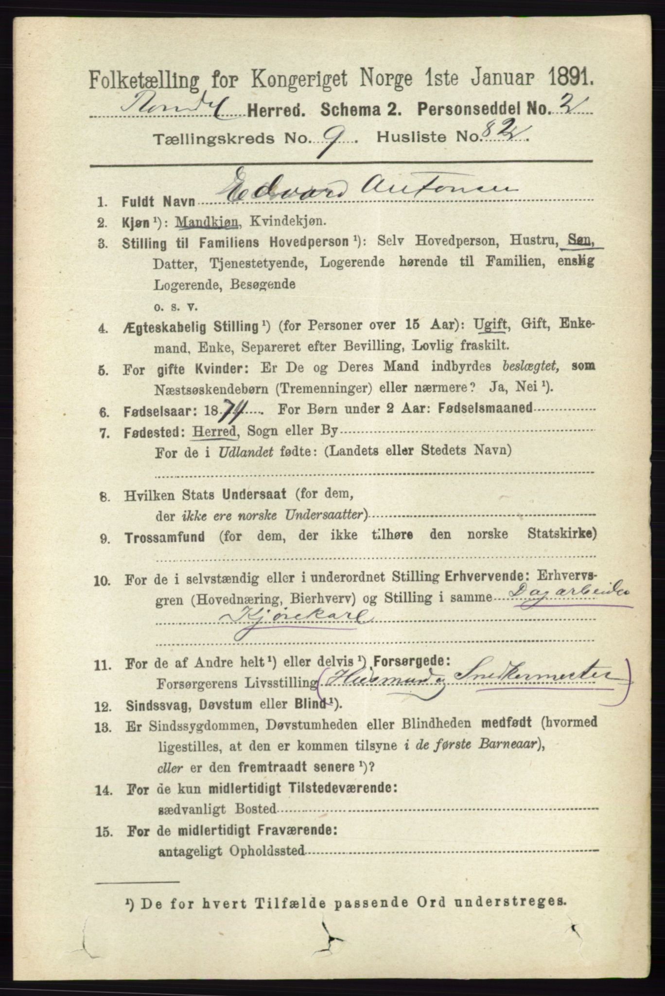 RA, 1891 census for 0416 Romedal, 1891, p. 4715