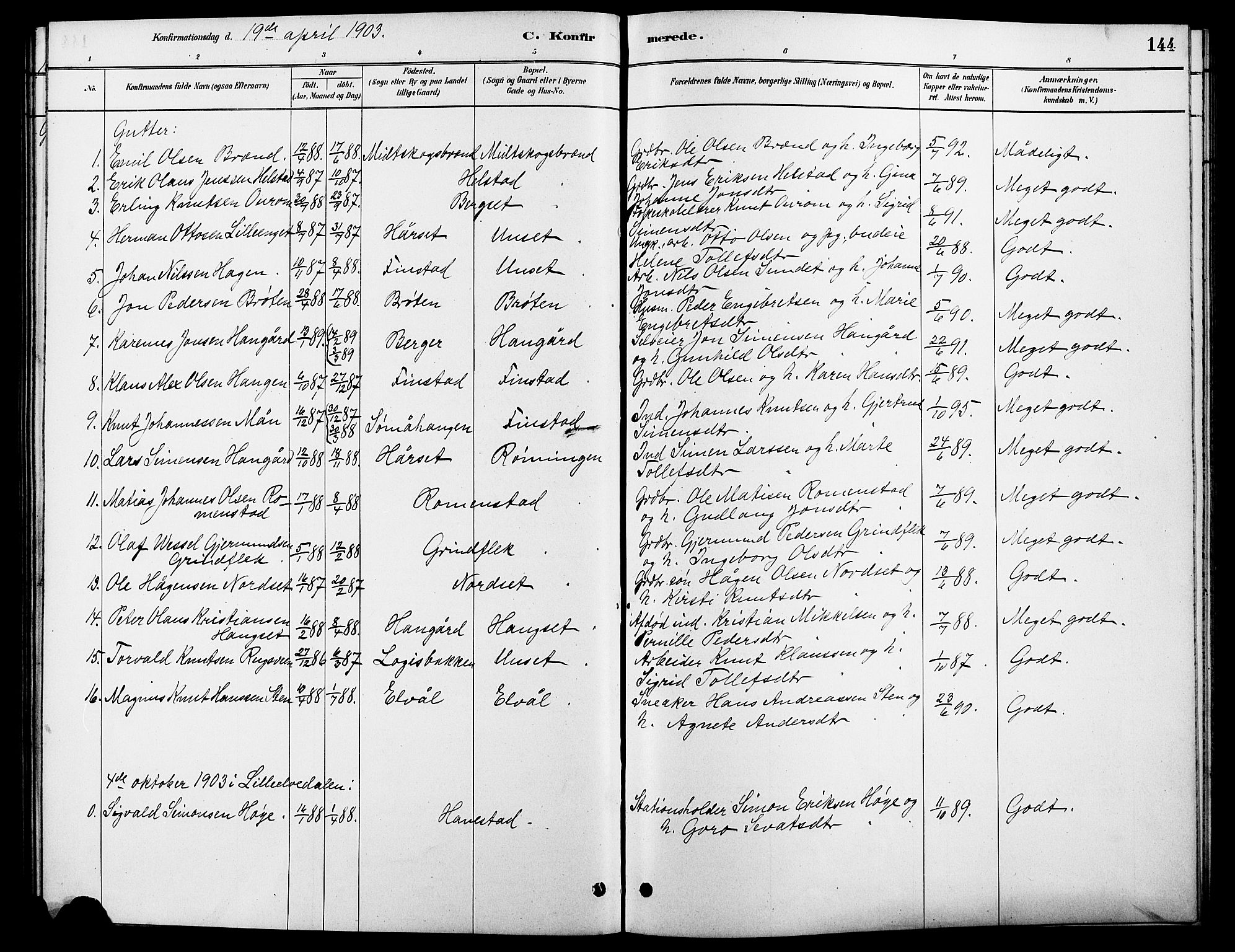 Rendalen prestekontor, SAH/PREST-054/H/Ha/Hab/L0003: Parish register (copy) no. 3, 1879-1904, p. 144