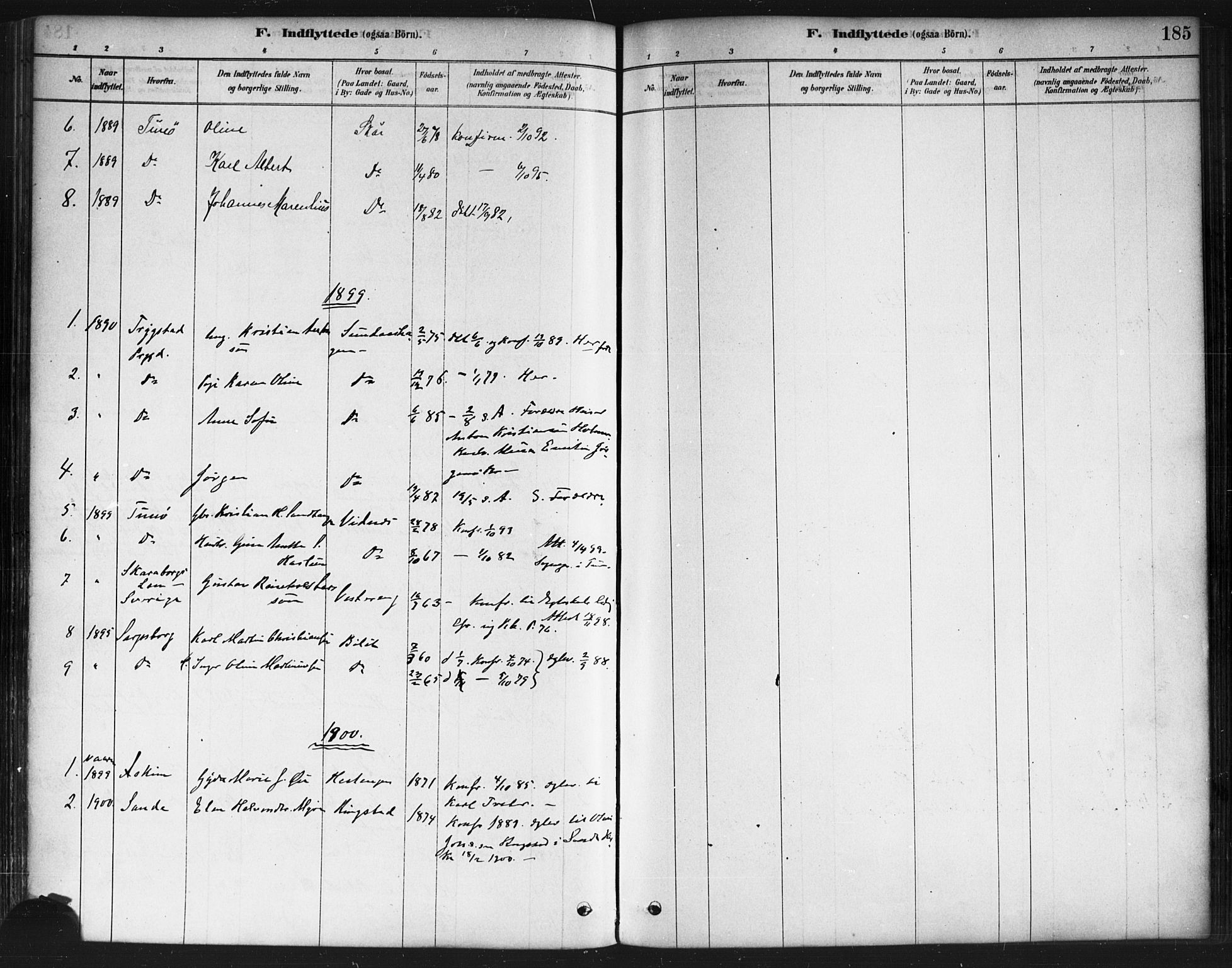 Skiptvet prestekontor Kirkebøker, AV/SAO-A-20009/F/Fa/L0009: Parish register (official) no. 9, 1878-1900, p. 185