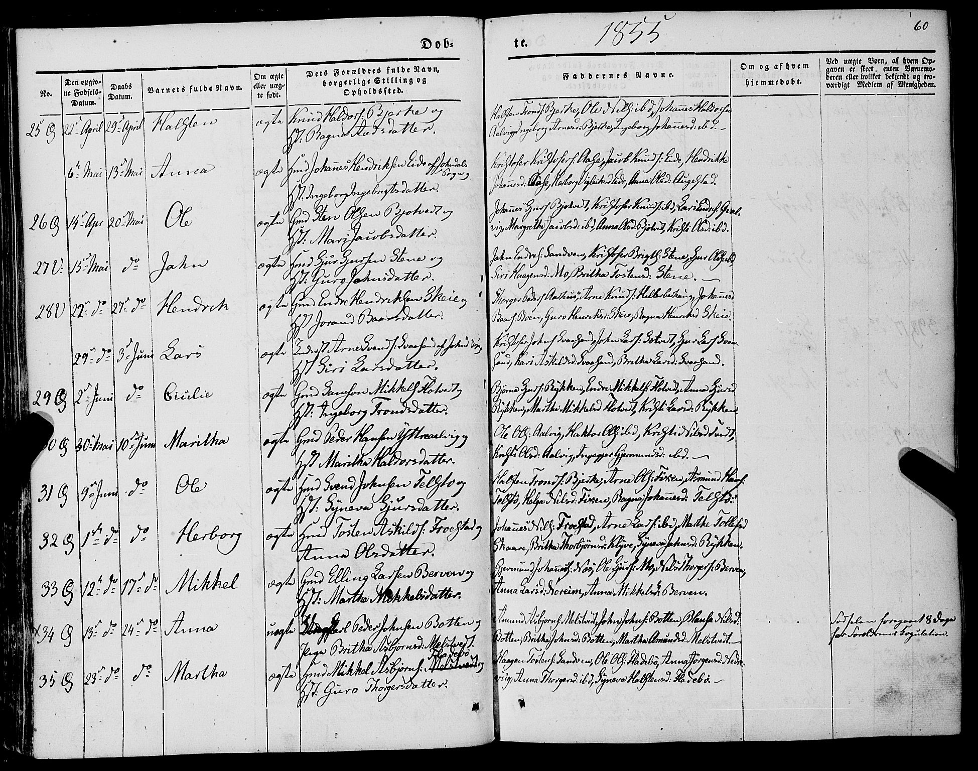 Kvam sokneprestembete, AV/SAB-A-76201/H/Haa: Parish register (official) no. A 8, 1844-1863, p. 60