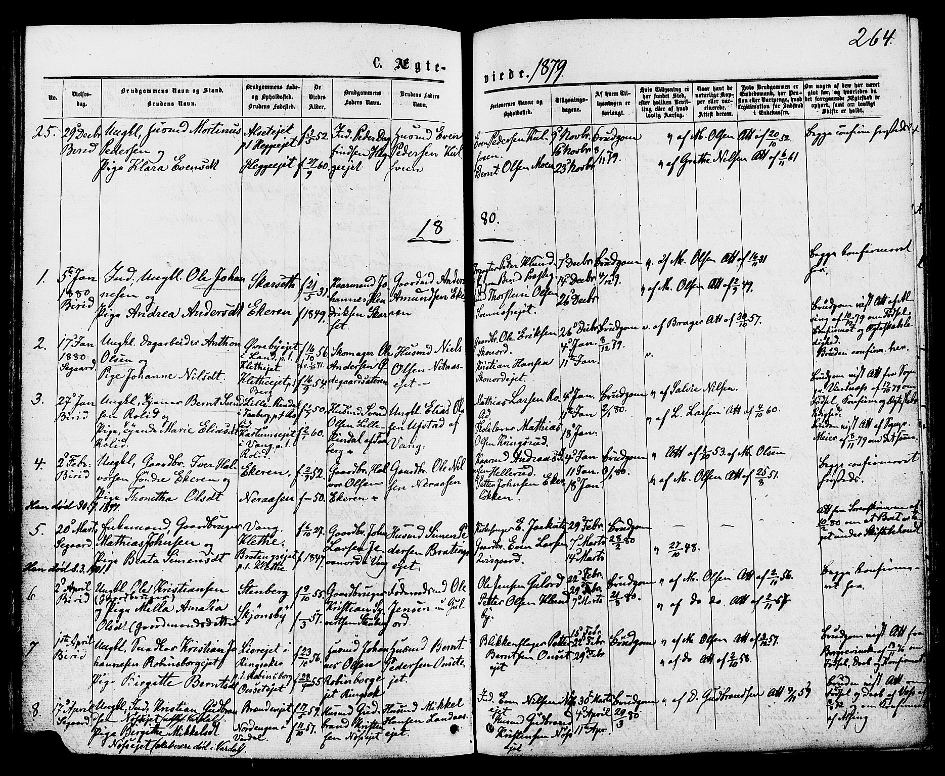 Biri prestekontor, SAH/PREST-096/H/Ha/Haa/L0006: Parish register (official) no. 6, 1877-1886, p. 264