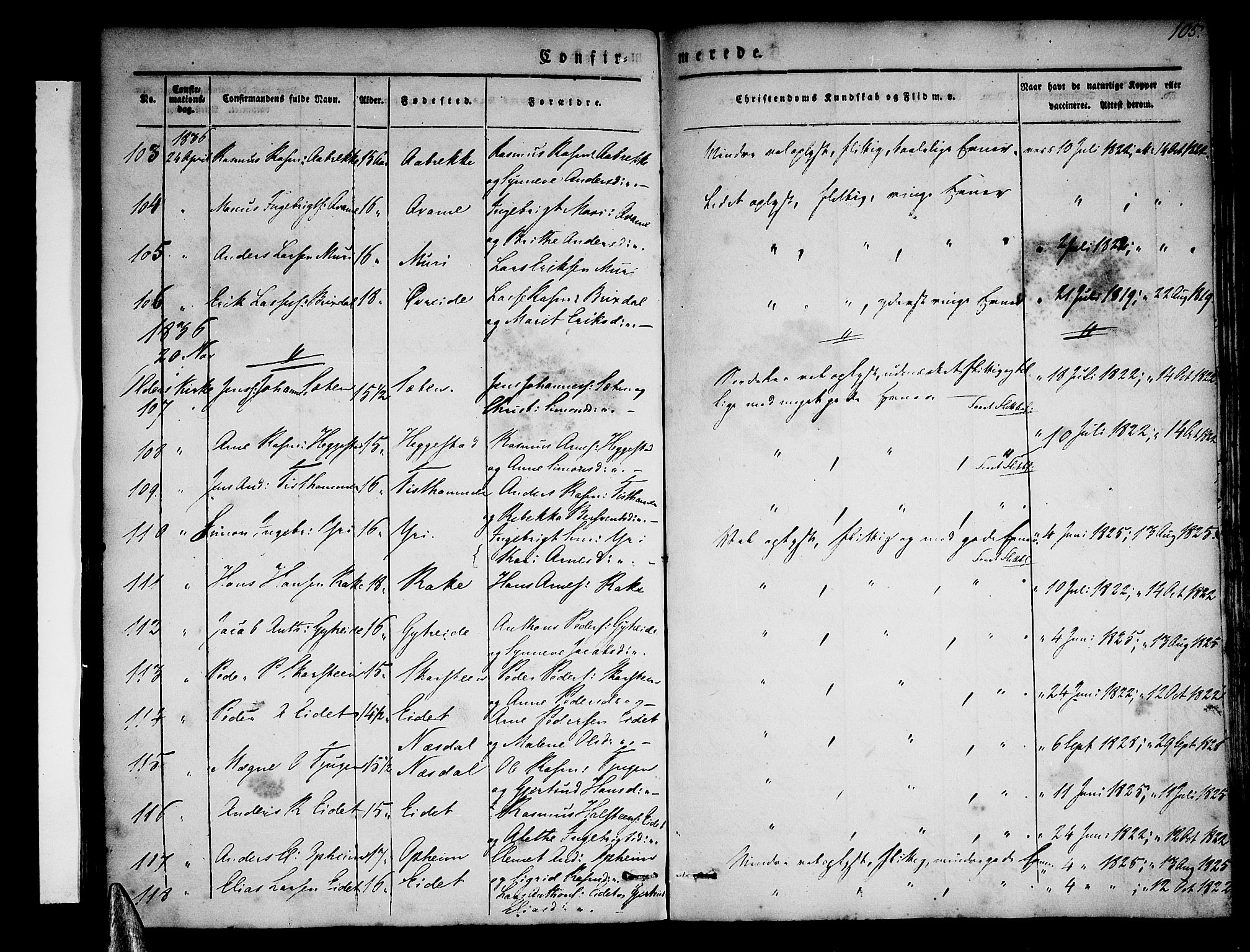 Stryn Sokneprestembete, SAB/A-82501: Parish register (official) no. A 1, 1832-1845, p. 105