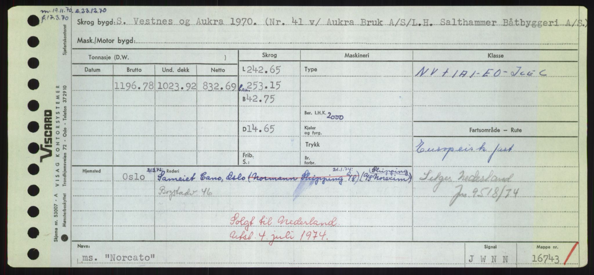 Sjøfartsdirektoratet med forløpere, Skipsmålingen, RA/S-1627/H/Hd/L0026: Fartøy, N-Norhol, p. 405