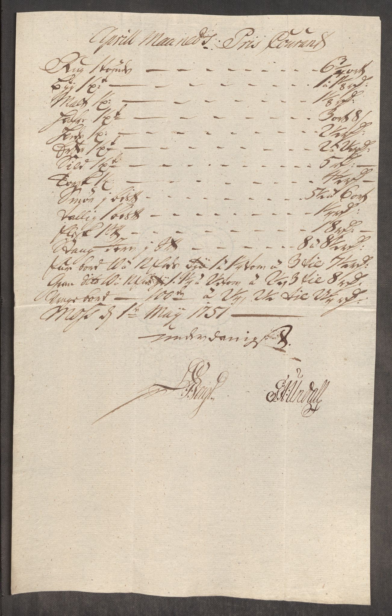 Rentekammeret inntil 1814, Realistisk ordnet avdeling, AV/RA-EA-4070/Oe/L0004: [Ø1]: Priskuranter, 1749-1752, p. 503