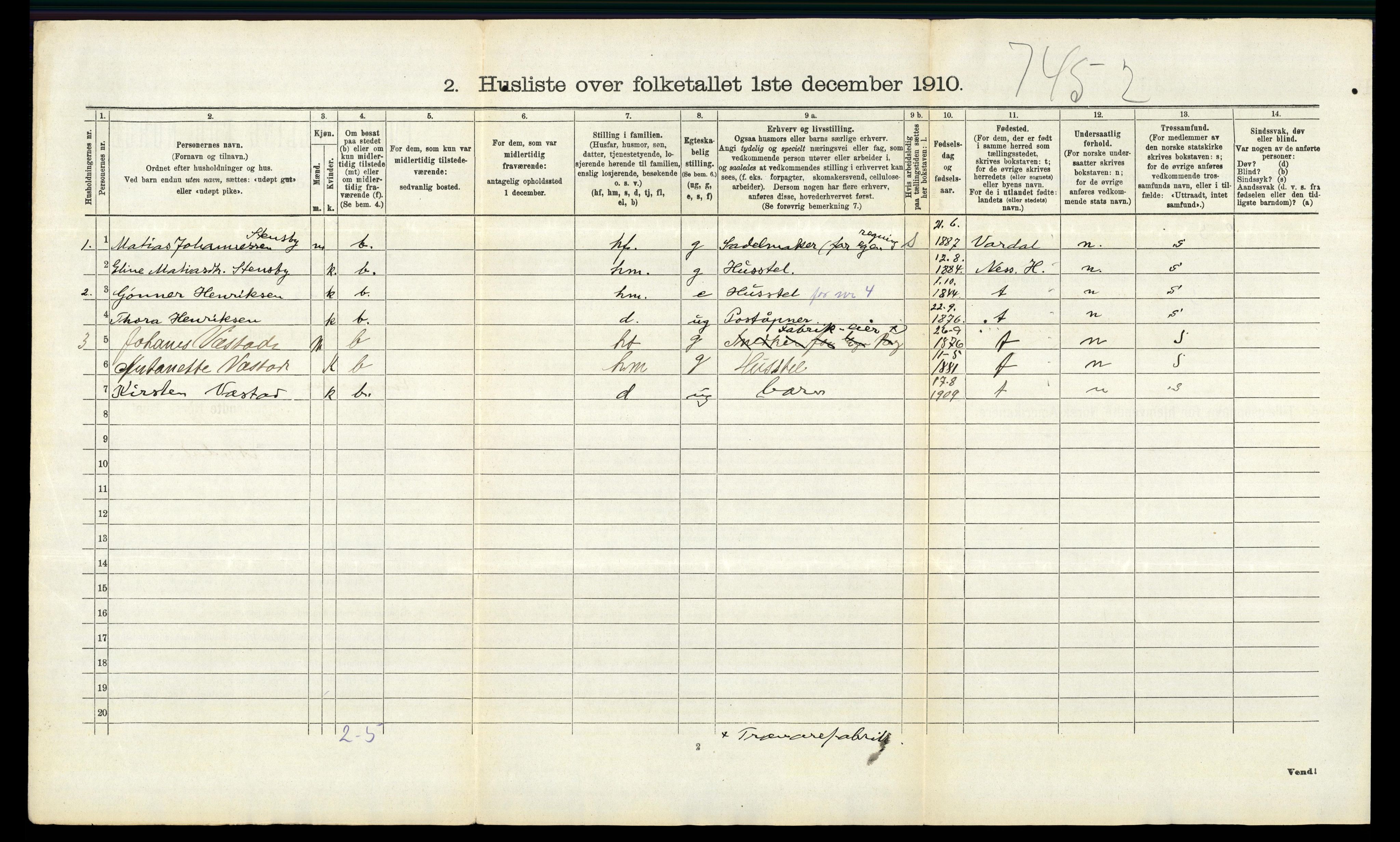 RA, 1910 census for Ringsaker, 1910, p. 2212