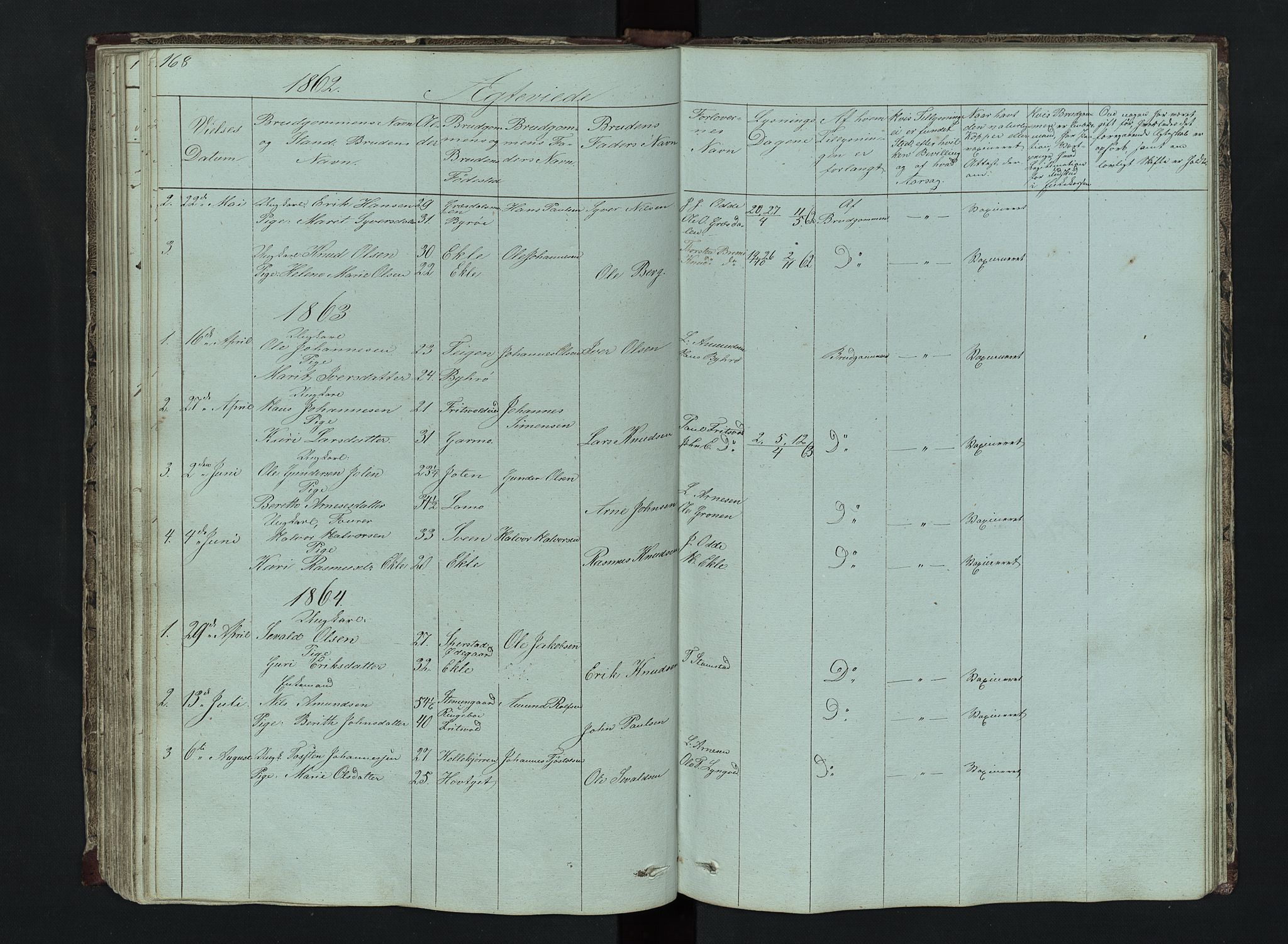 Lom prestekontor, AV/SAH-PREST-070/L/L0014: Parish register (copy) no. 14, 1845-1876, p. 168-169