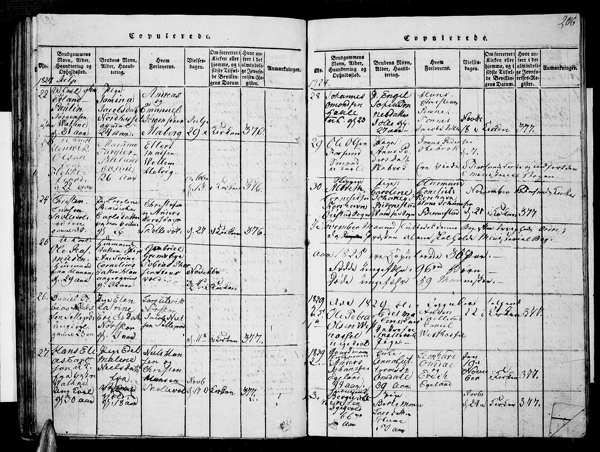 Lista sokneprestkontor, SAK/1111-0027/F/Fb/L0001: Parish register (copy) no. B 1, 1816-1832, p. 206