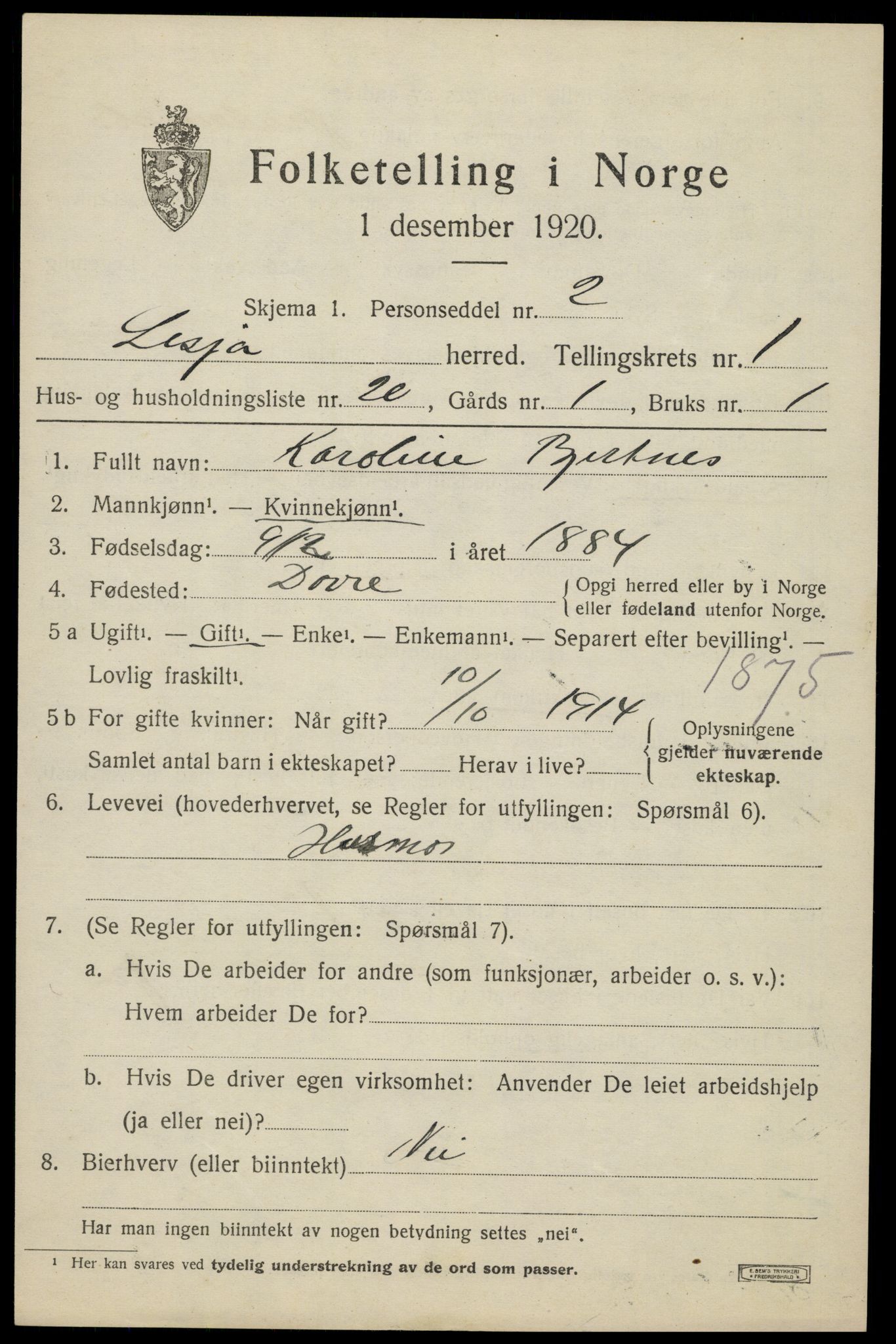 SAH, 1920 census for Lesja, 1920, p. 1416