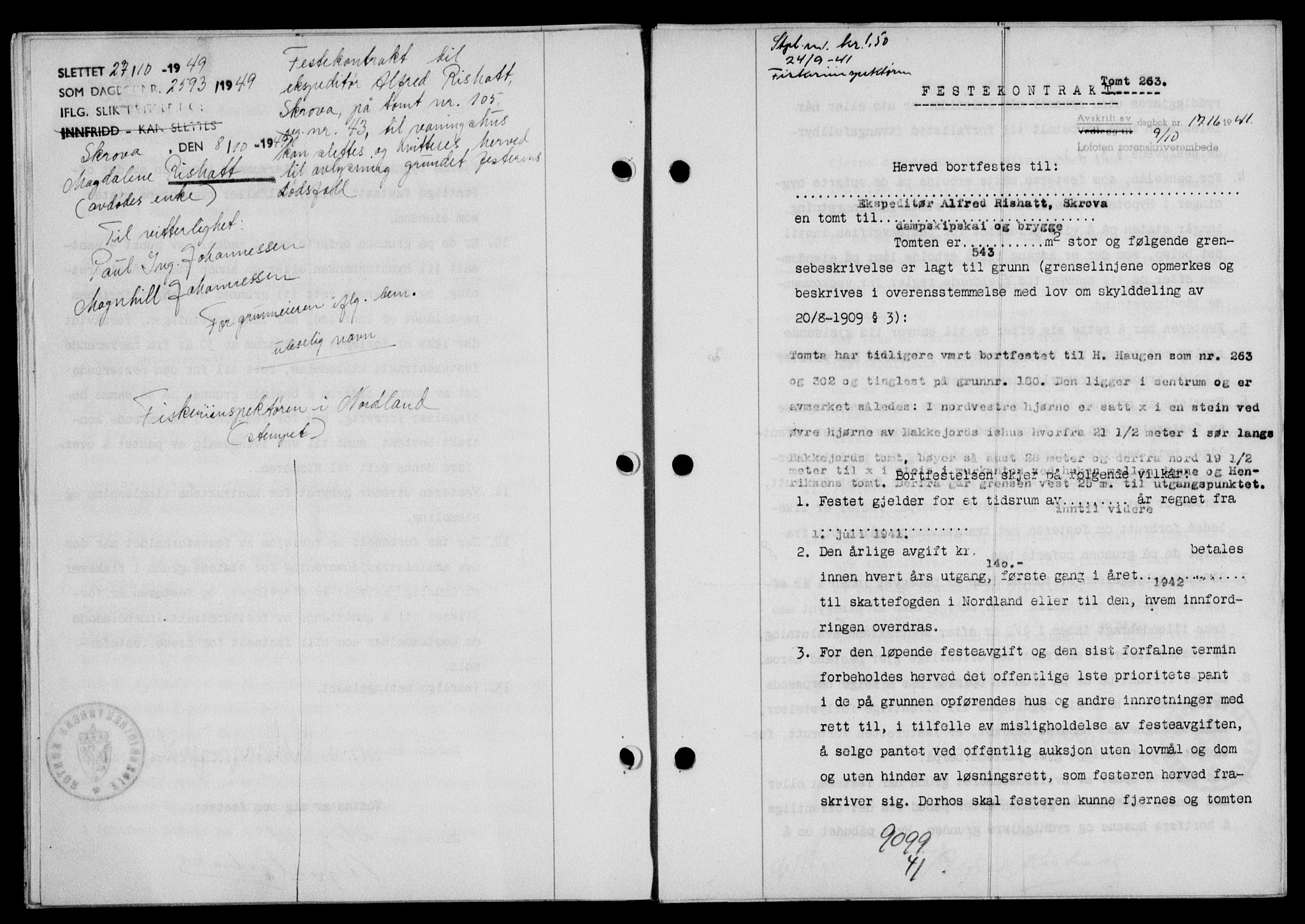 Lofoten sorenskriveri, SAT/A-0017/1/2/2C/L0009a: Mortgage book no. 9a, 1941-1942, Diary no: : 1716/1941