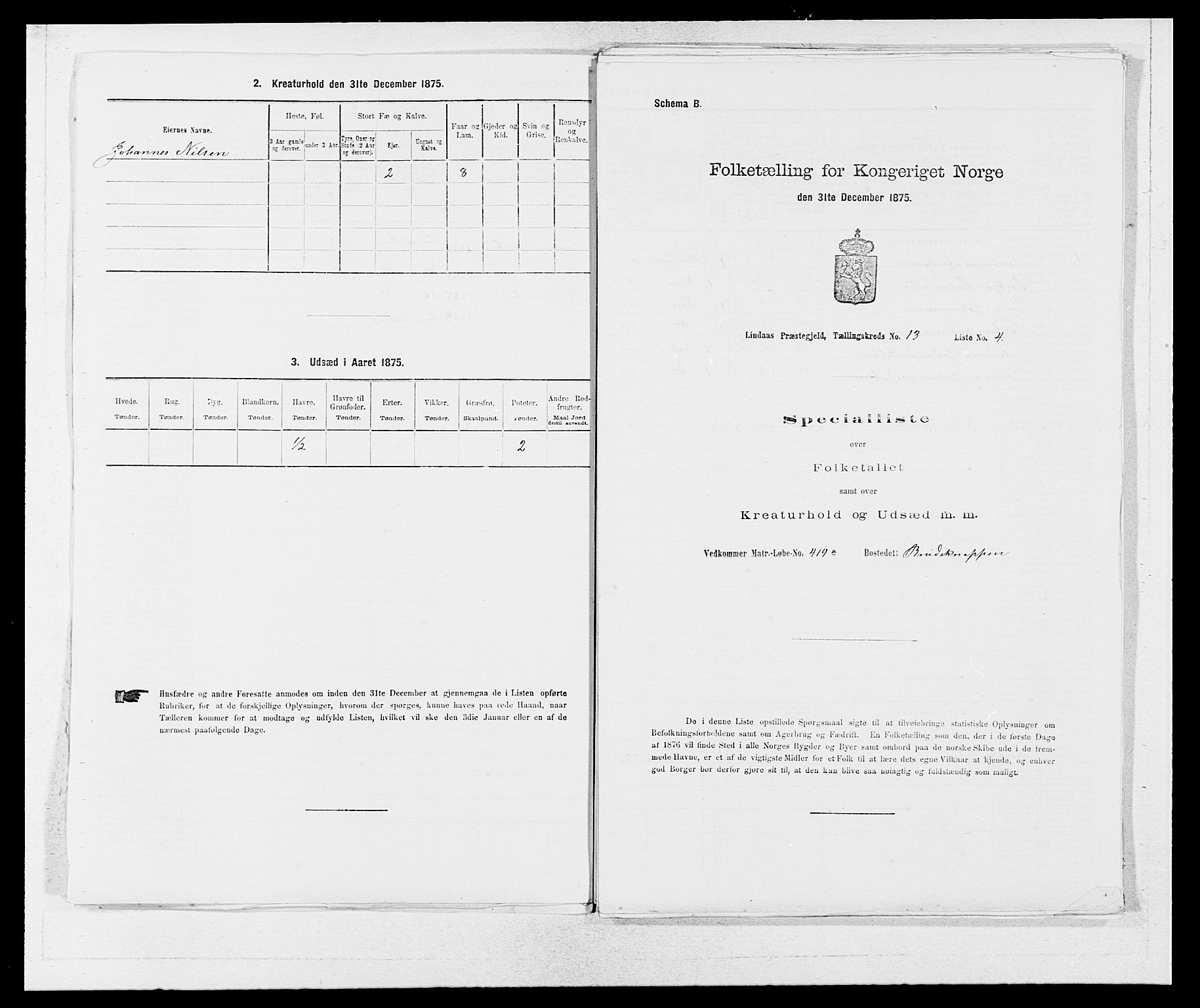 SAB, 1875 census for 1263P Lindås, 1875, p. 1281