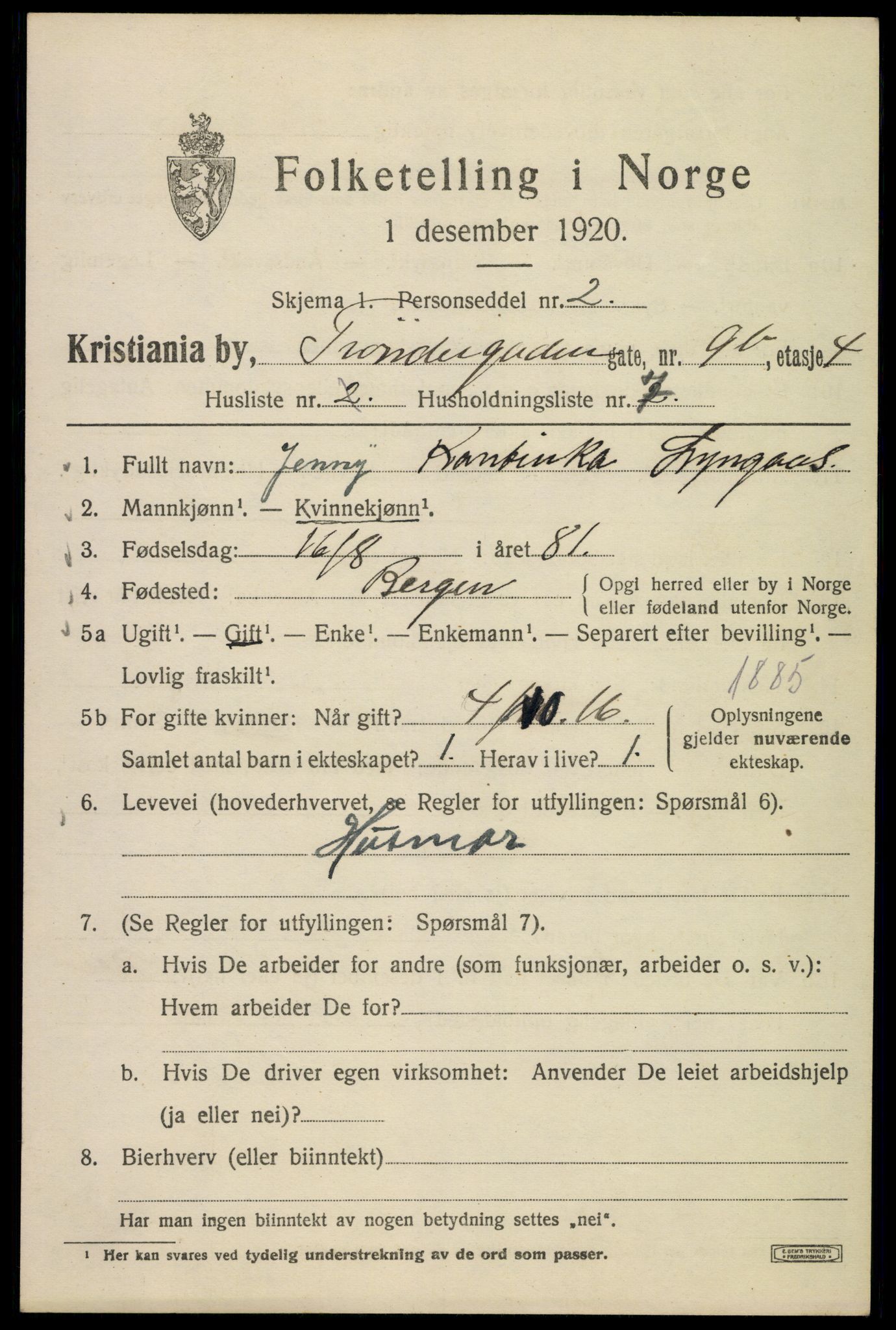 SAO, 1920 census for Kristiania, 1920, p. 604175