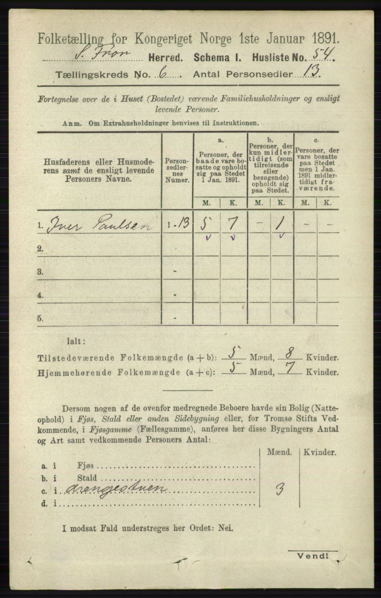 RA, 1891 census for 0519 Sør-Fron, 1891, p. 2575