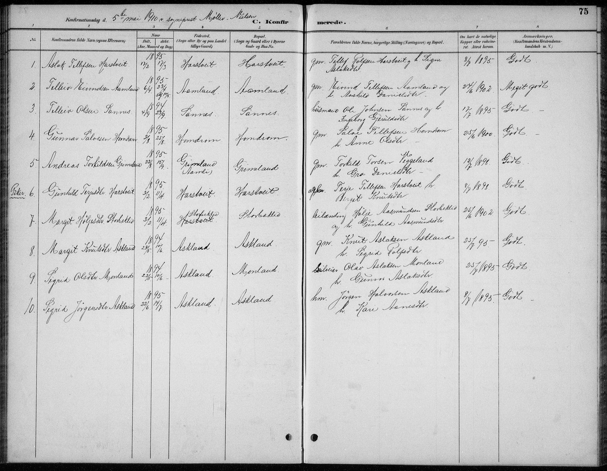 Åmli sokneprestkontor, SAK/1111-0050/F/Fb/Fba/L0002: Parish register (copy) no. B 2, 1890-1912, p. 75