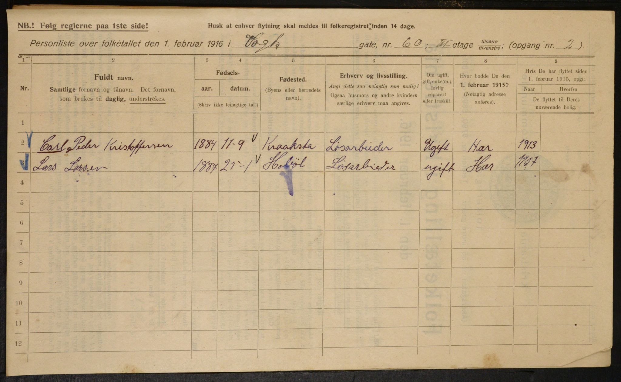 OBA, Municipal Census 1916 for Kristiania, 1916, p. 129030