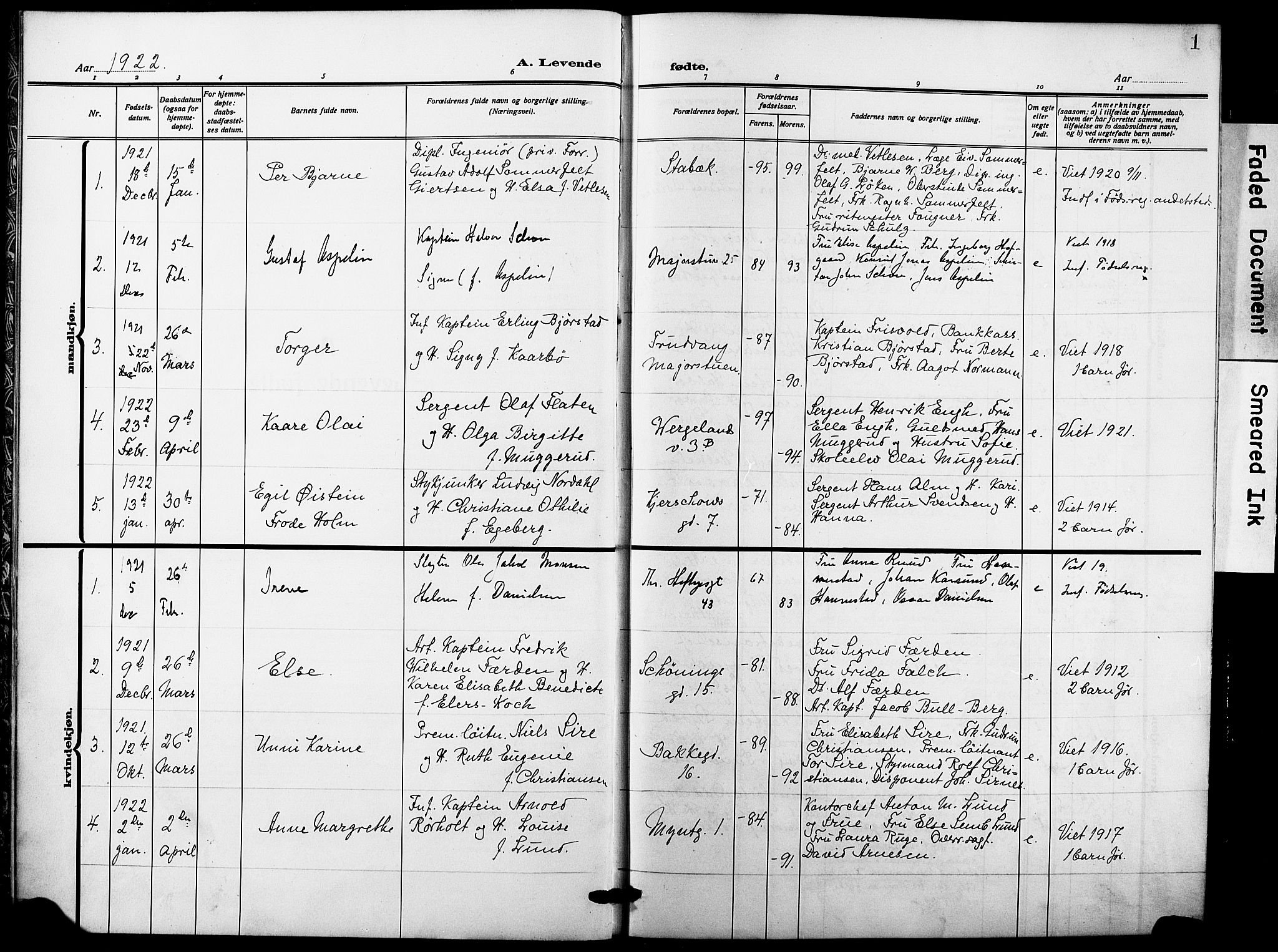 Garnisonsmenigheten Kirkebøker, SAO/A-10846/F/Fa/L0016: Parish register (official) no. 16, 1922-1930, p. 1