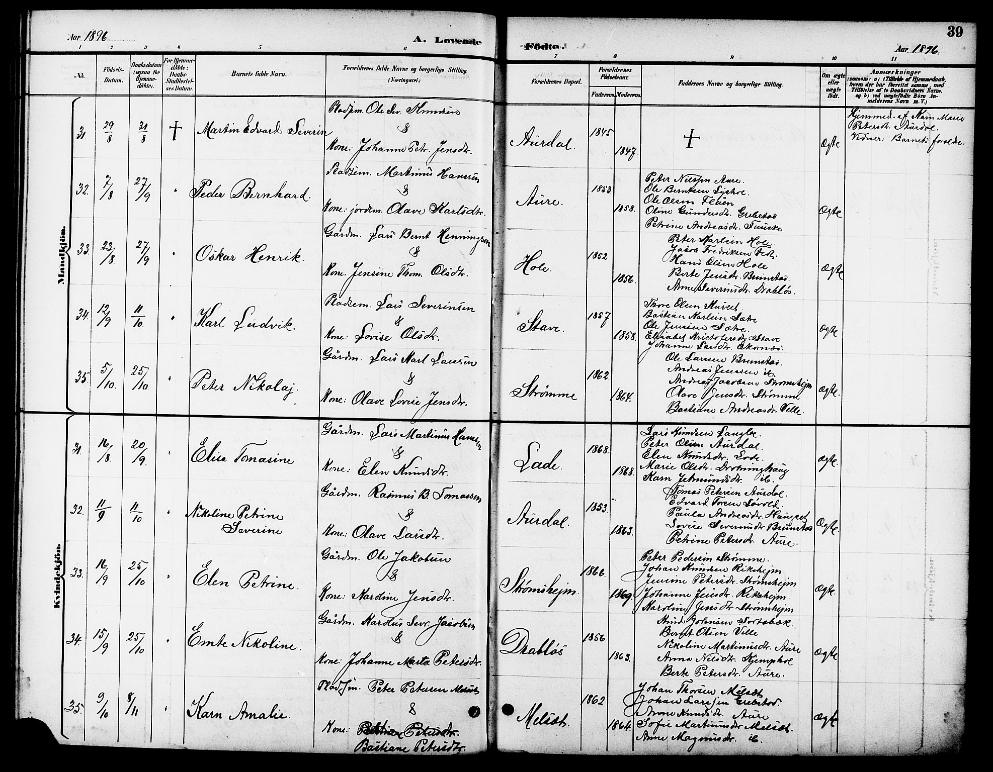 Ministerialprotokoller, klokkerbøker og fødselsregistre - Møre og Romsdal, AV/SAT-A-1454/523/L0340: Parish register (copy) no. 523C03, 1892-1902, p. 39